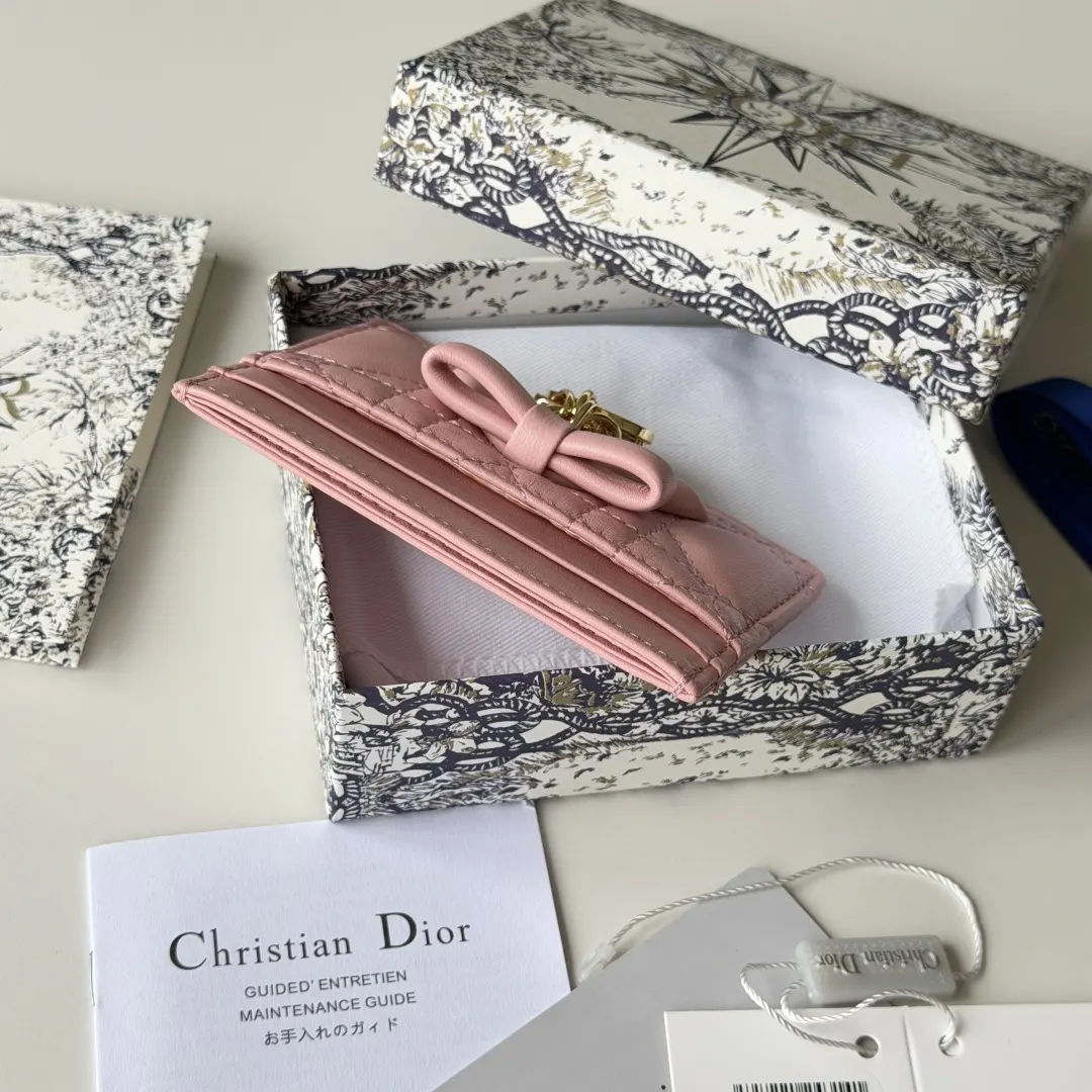 Dior 粉色 皮革 蝴蝶结 卡包