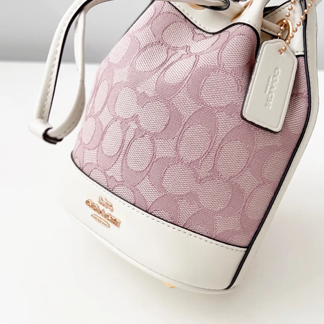Coach 牛皮 mini水桶包 刺繡C布 搭 休閒水桶款