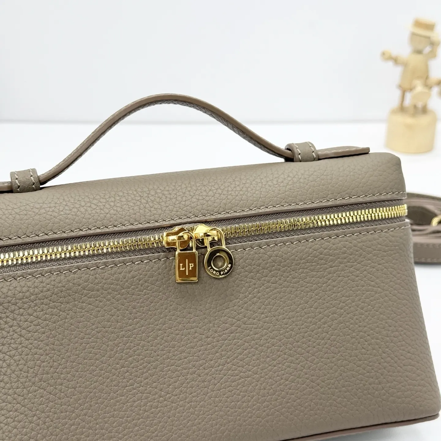 Beige Gold Clutch Bag Leather