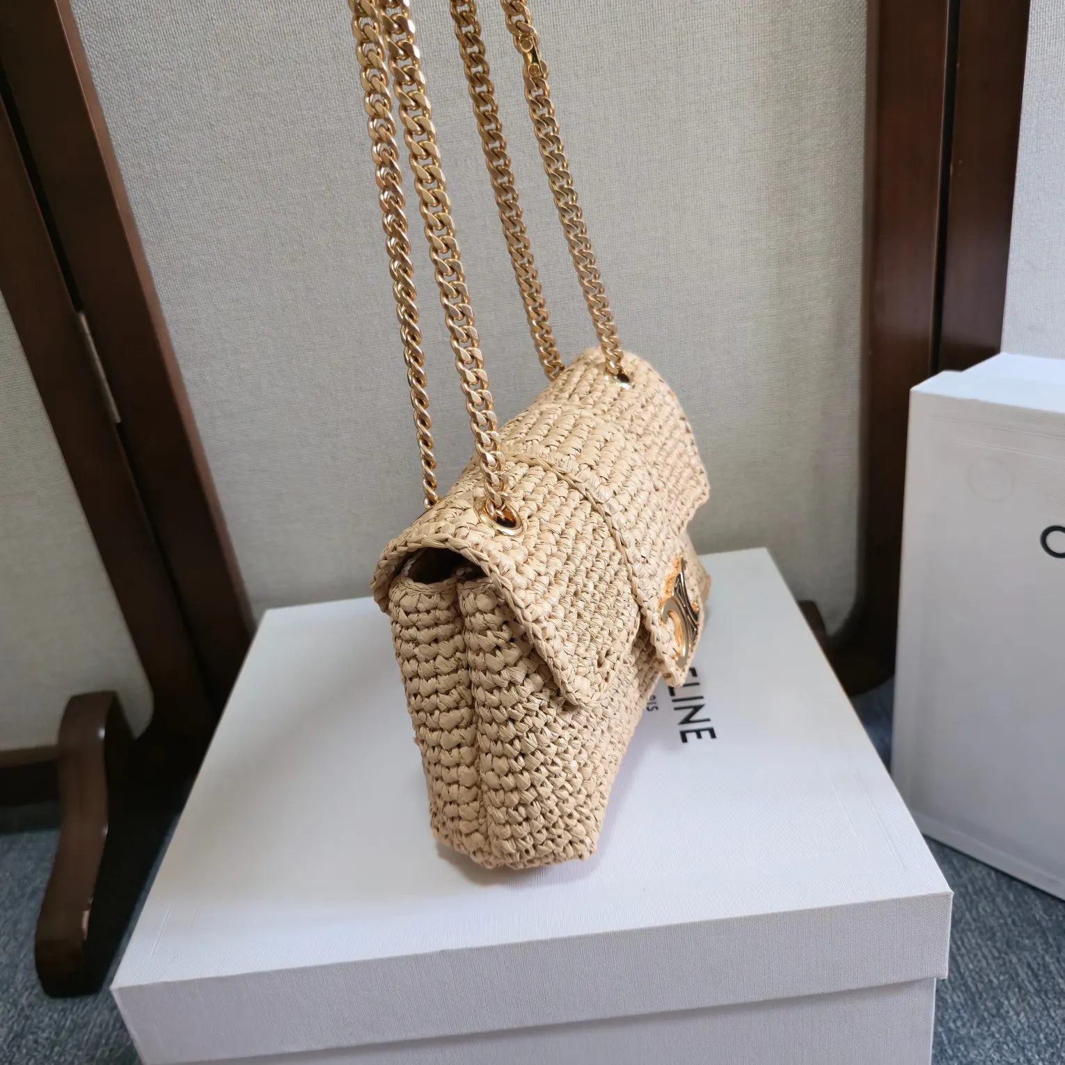 Celine Triomphe 金色 小牛皮 链条包 精致链条款