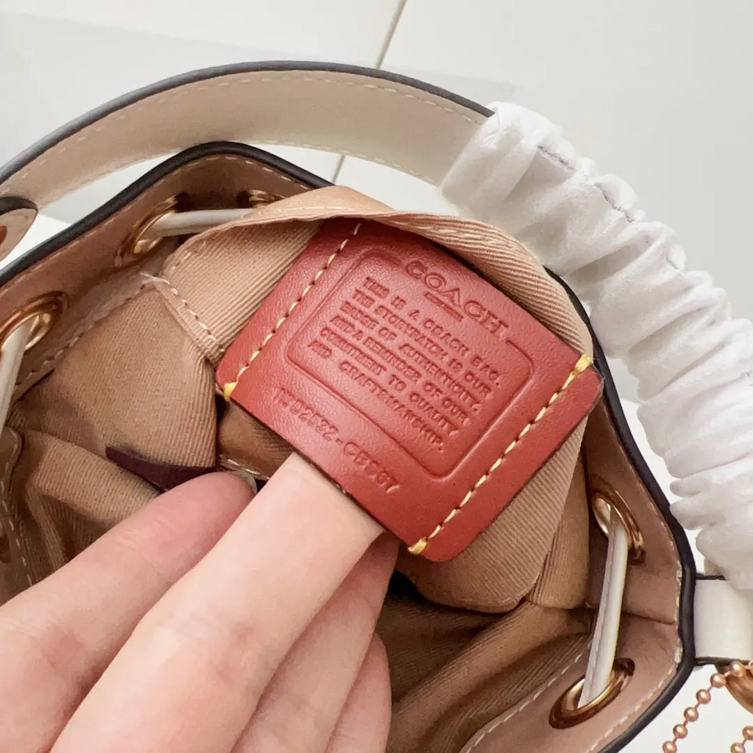 Coach 牛皮 mini水桶包 刺繡C布 搭 休閒水桶款