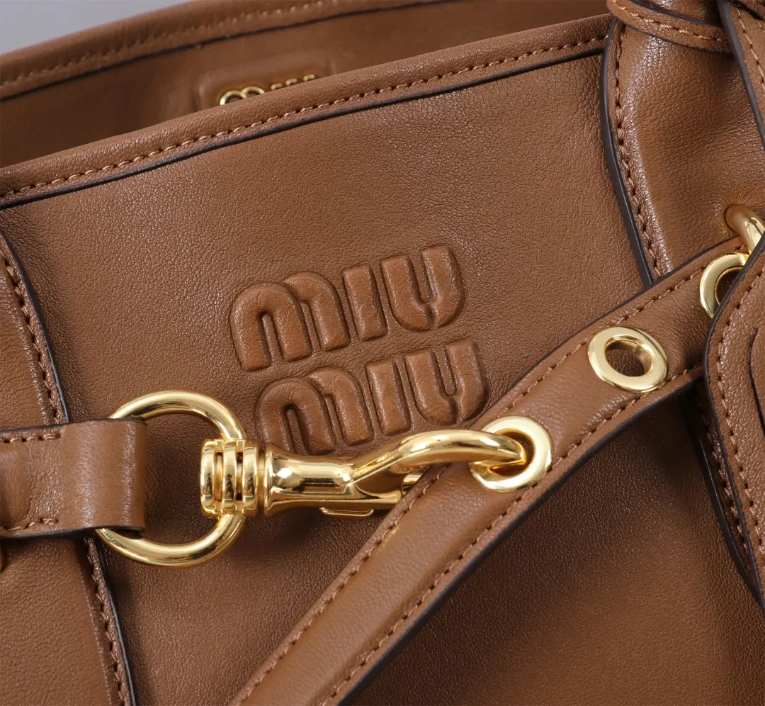 Miu 棕色 金色 羊皮 托特包 大容量托特款