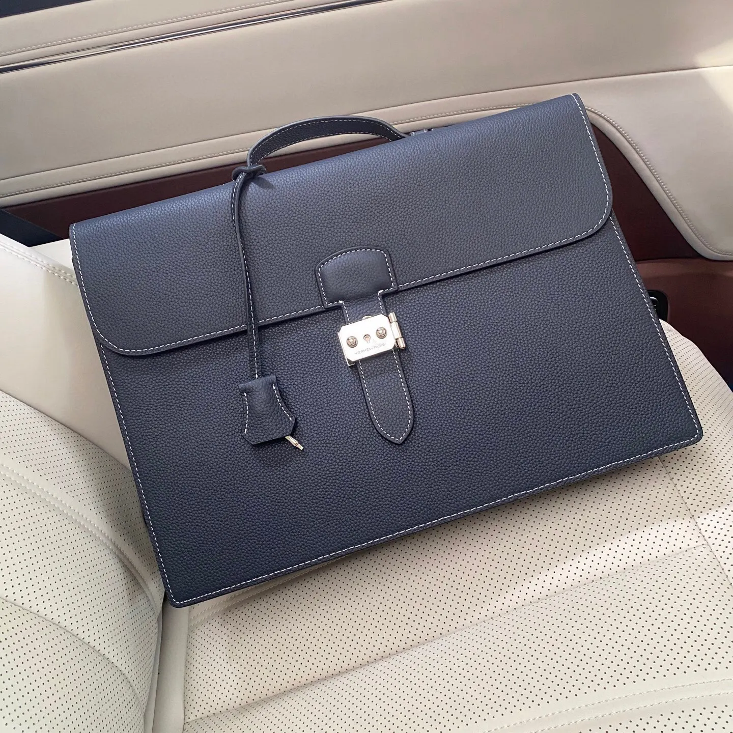 Hermes 黑色 蓝色 小牛皮 公文包 商务通勤款