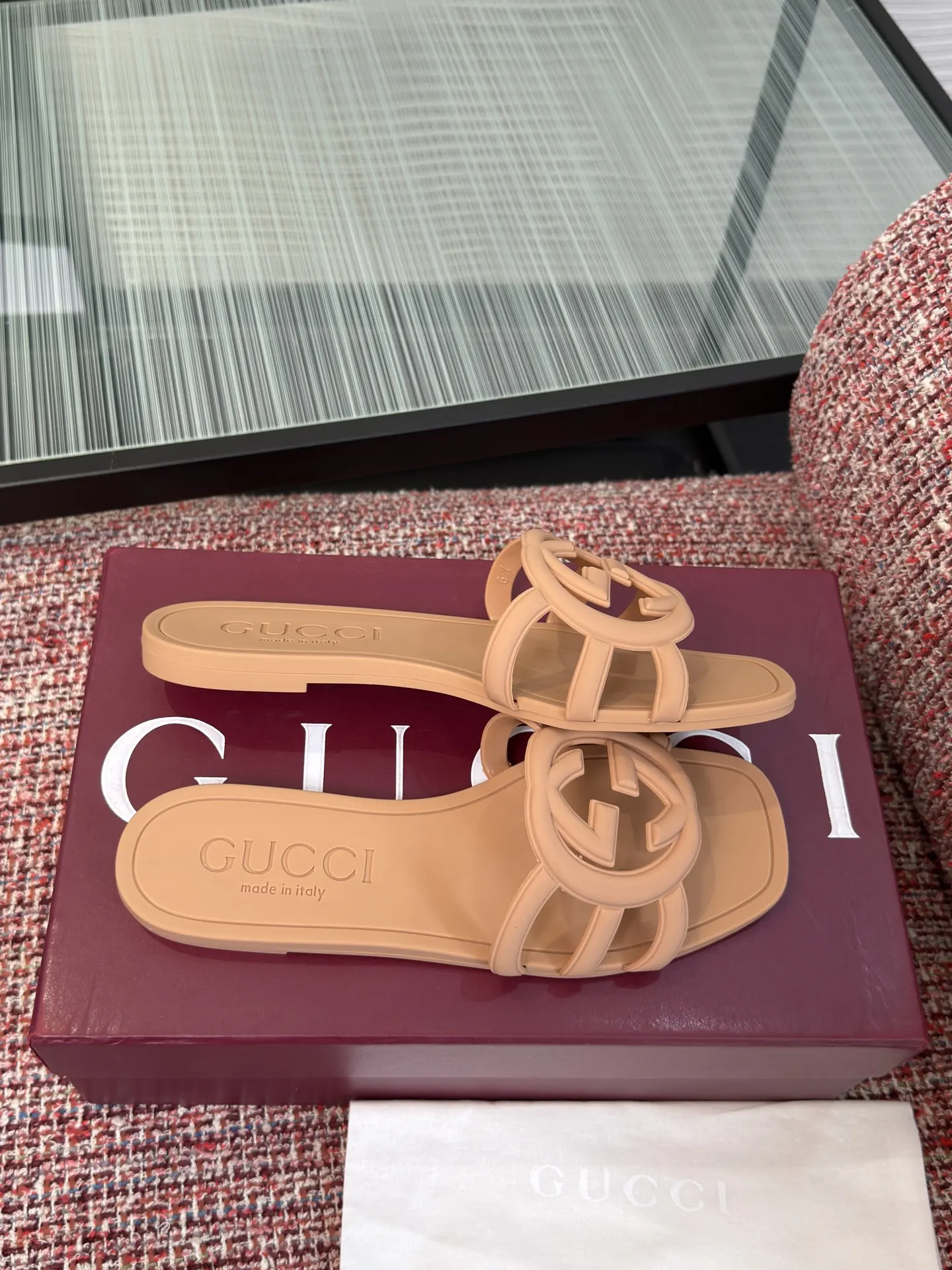 Gucci Interlocking G 橙粉色凉拖 休闲 运动鞋