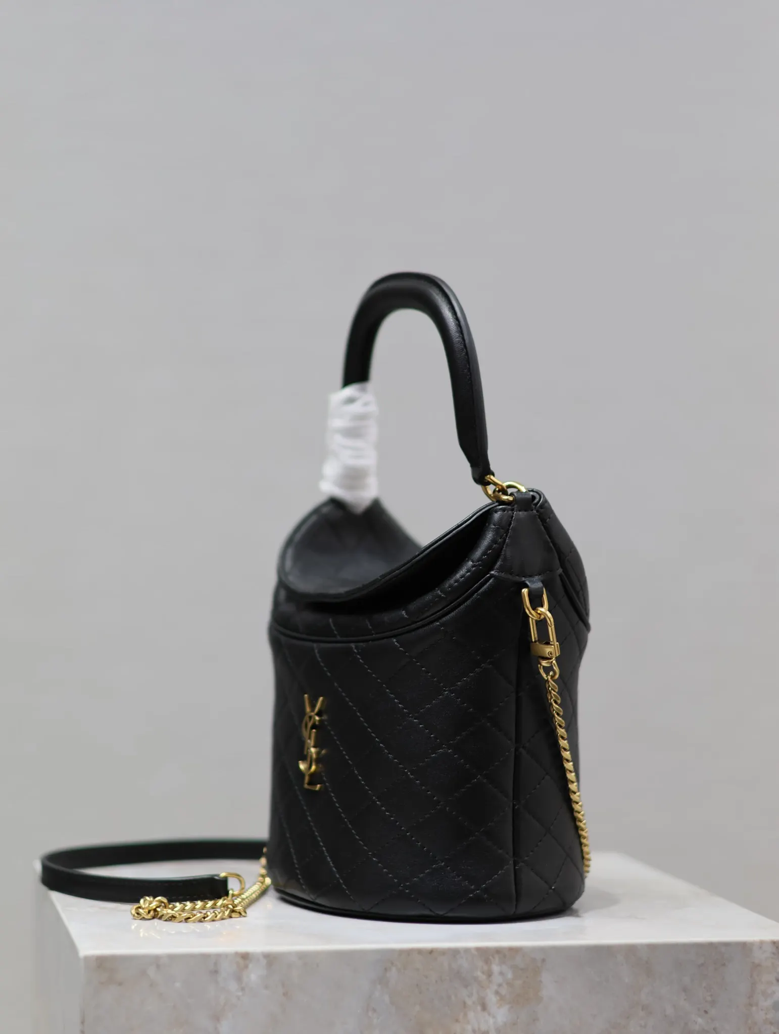YSL 黑色 GabyBucket翻盖水桶包 薯条包 见面 链条包 精致链条款