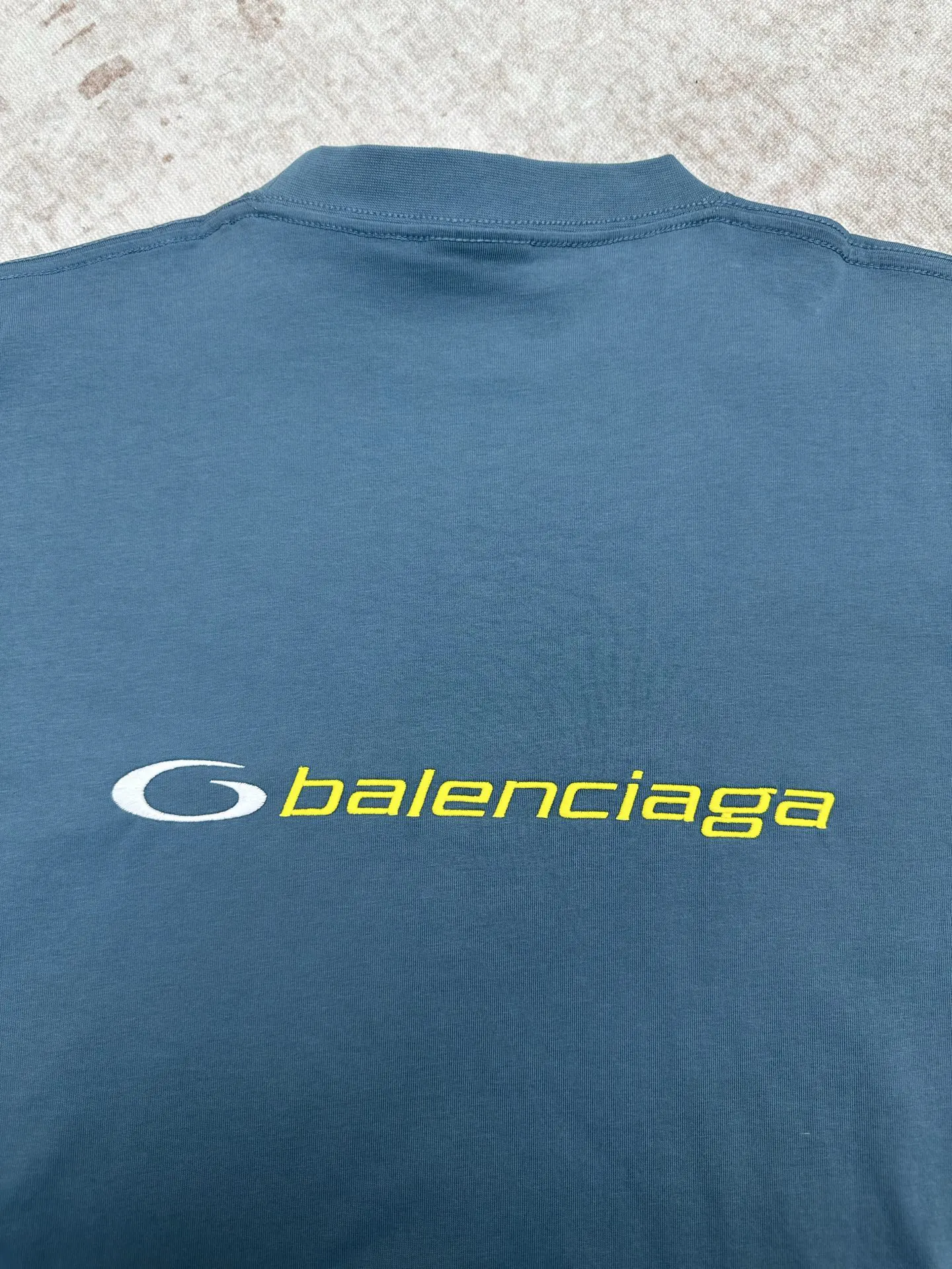 Balenciaga 蓝色 Logo 刺绣 短袖T恤 街头休闲款