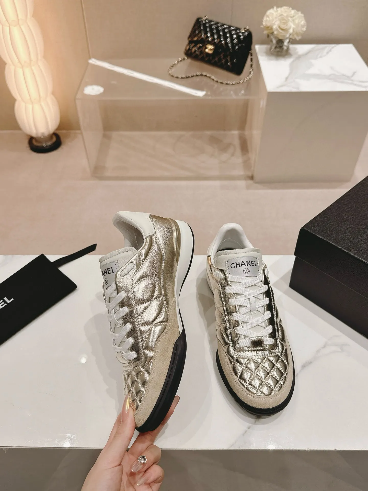 Chanel Beige Leather Sneakers