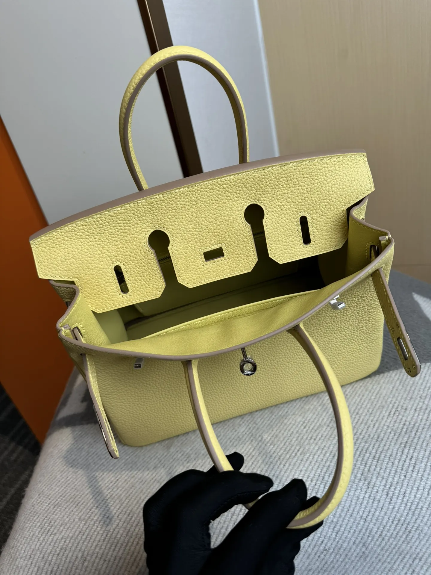 Birkin 铂金 进口Togo皮 小鸡黃 銀扣 手提包 通勤手提款