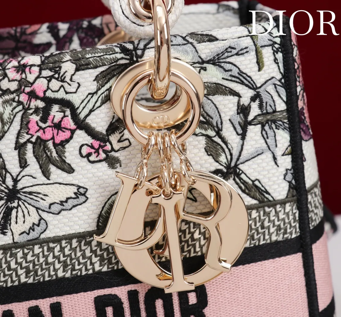 Dior 拼色 进口 刺繡戴妃包 紫罗兰 五格刺 手提包 通勤手提款