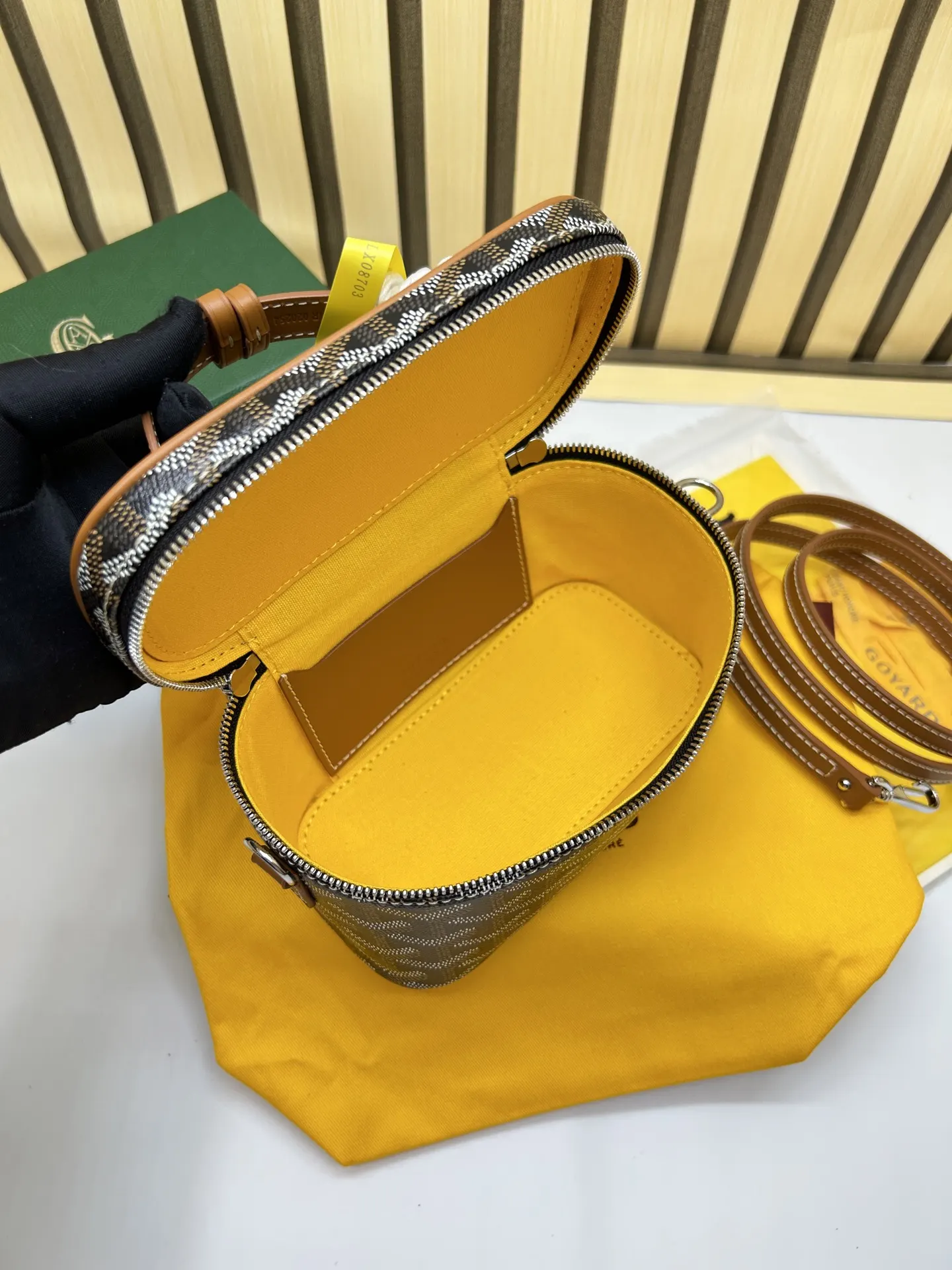 Brown Yellow Cosmetic Pouch Leather