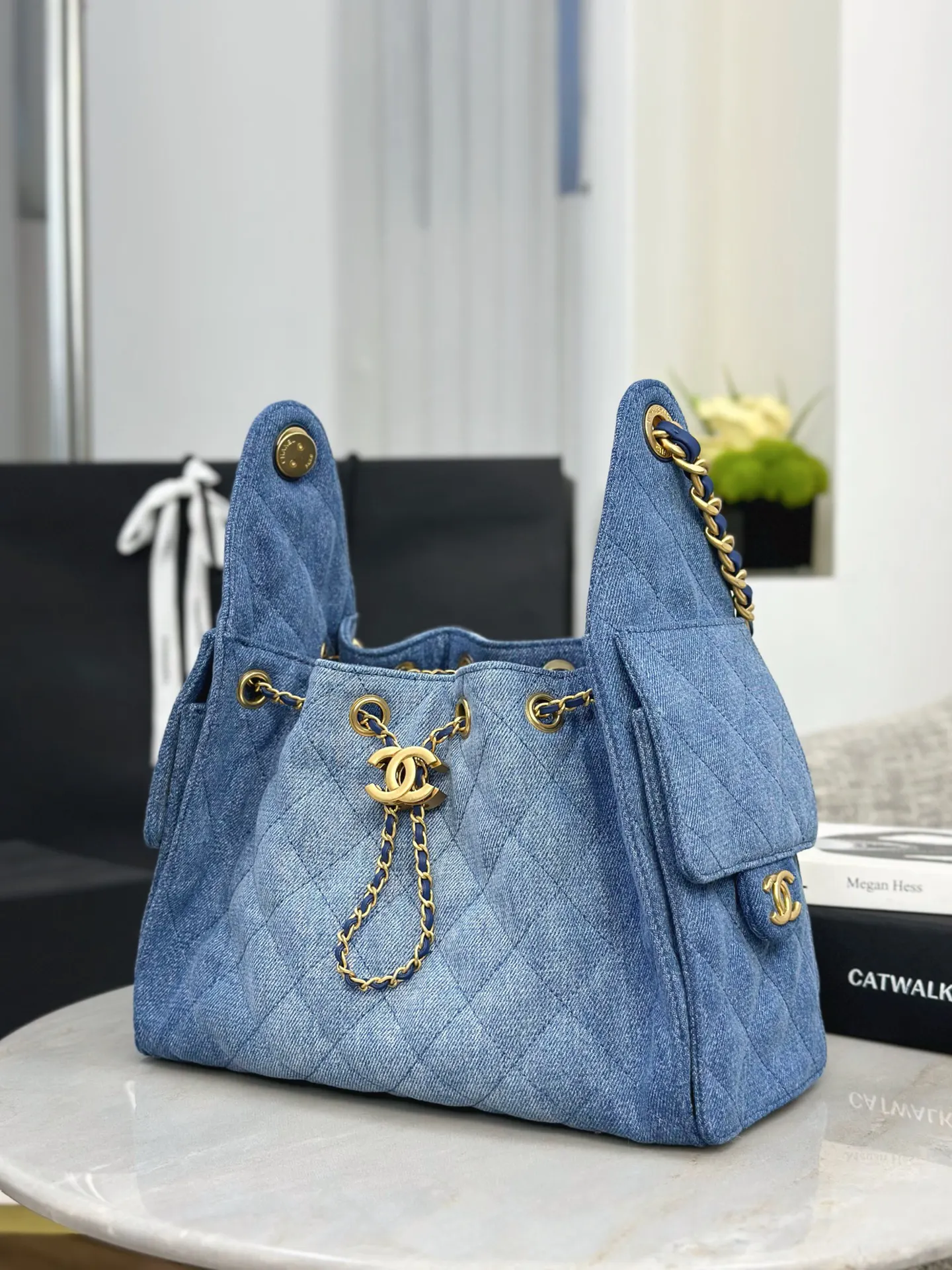 Chanel 牛仔 抽绳 水桶包