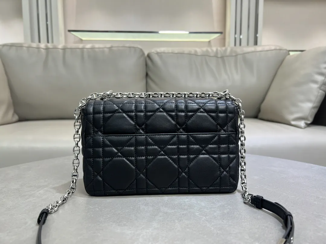 Dior Caro 黑色羊皮链条包 手提斜挎