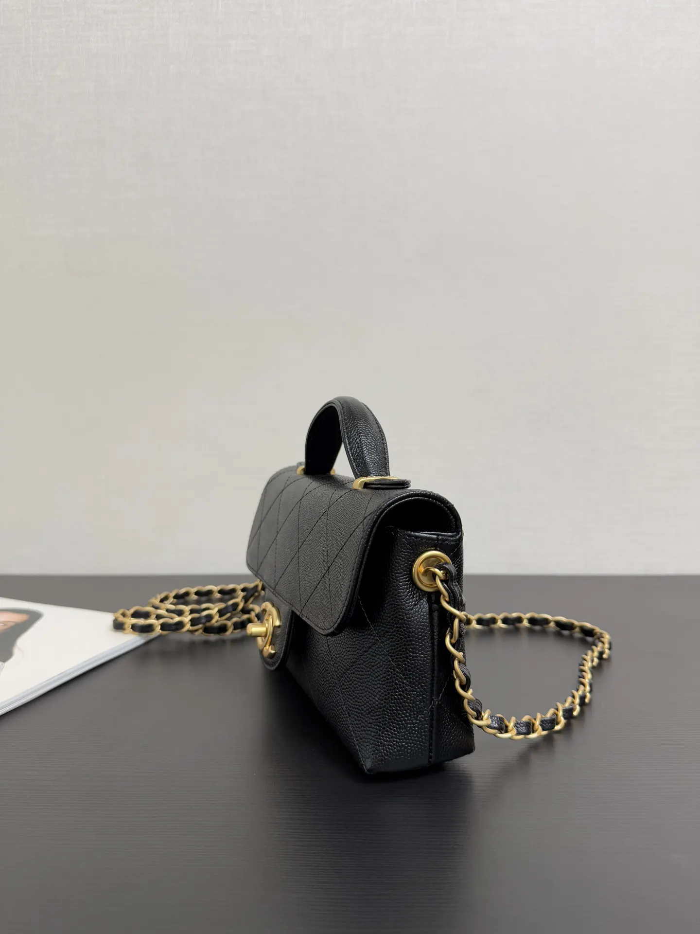 CHANEL 黑色牛皮手提链条包 通勤款 经典款