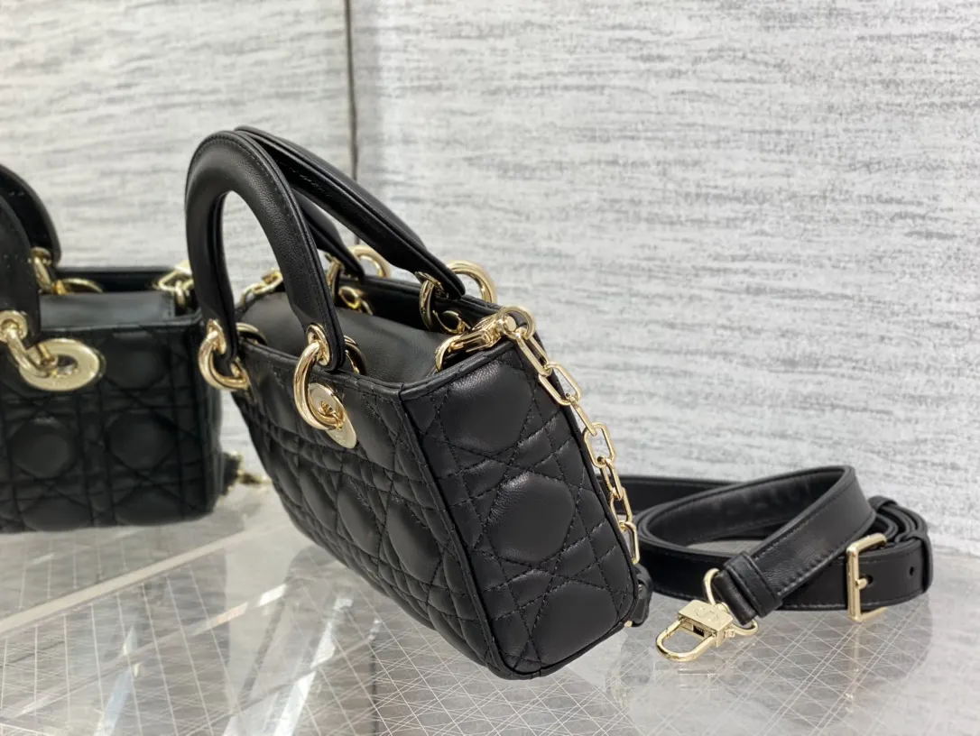 Dior D Joy 黑色羊皮手袋 手提斜挎 复古