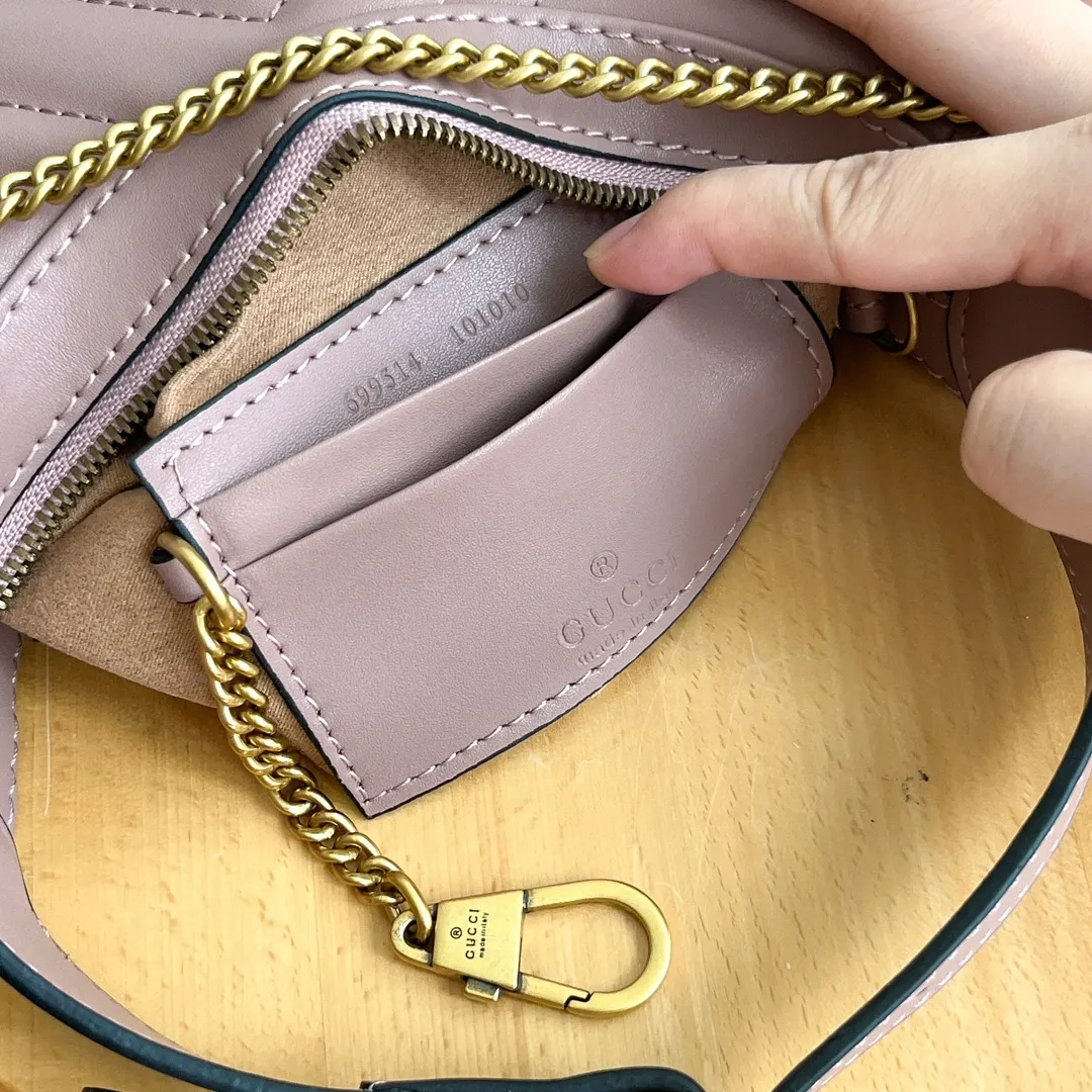 Gucci Marmont 粉色 菱格絎縫 腋下包