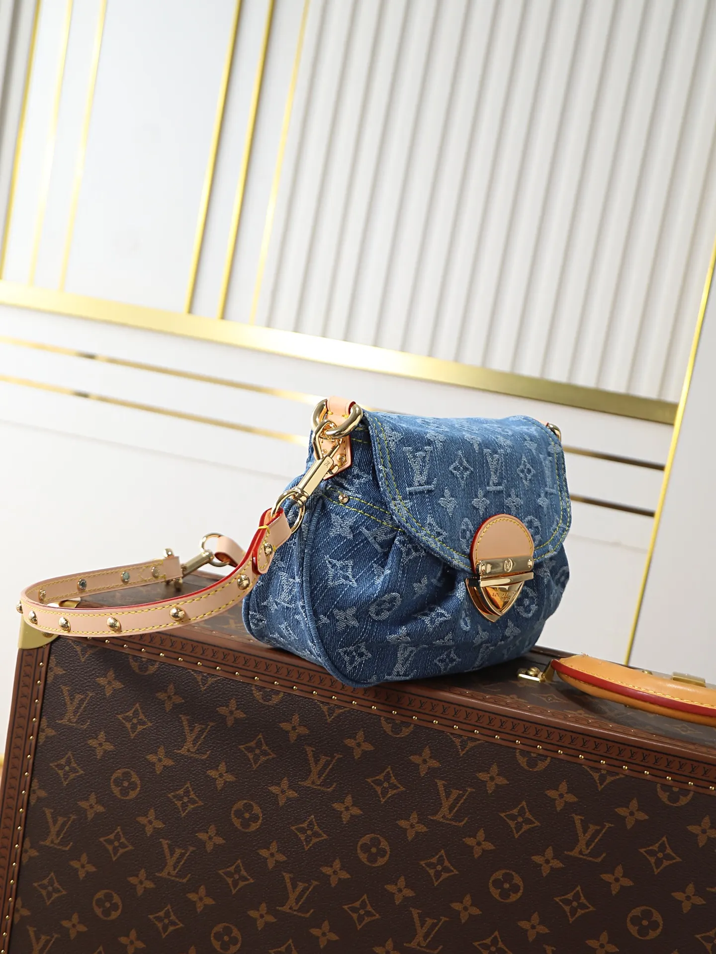 Blue Hobo Shoulder Bag Vintage Canvas