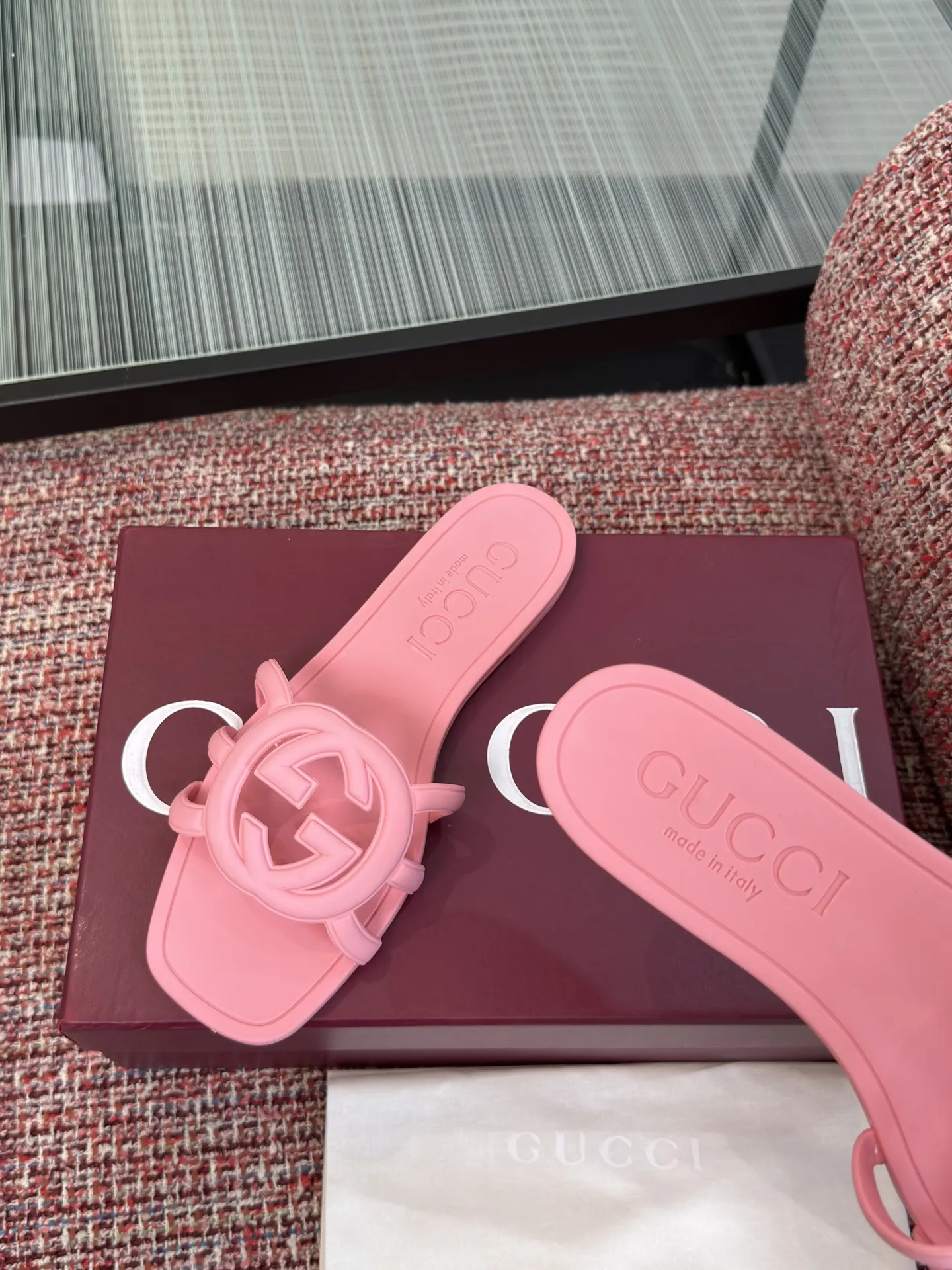 Gucci Interlocking G 粉色凉拖 休闲 运动鞋