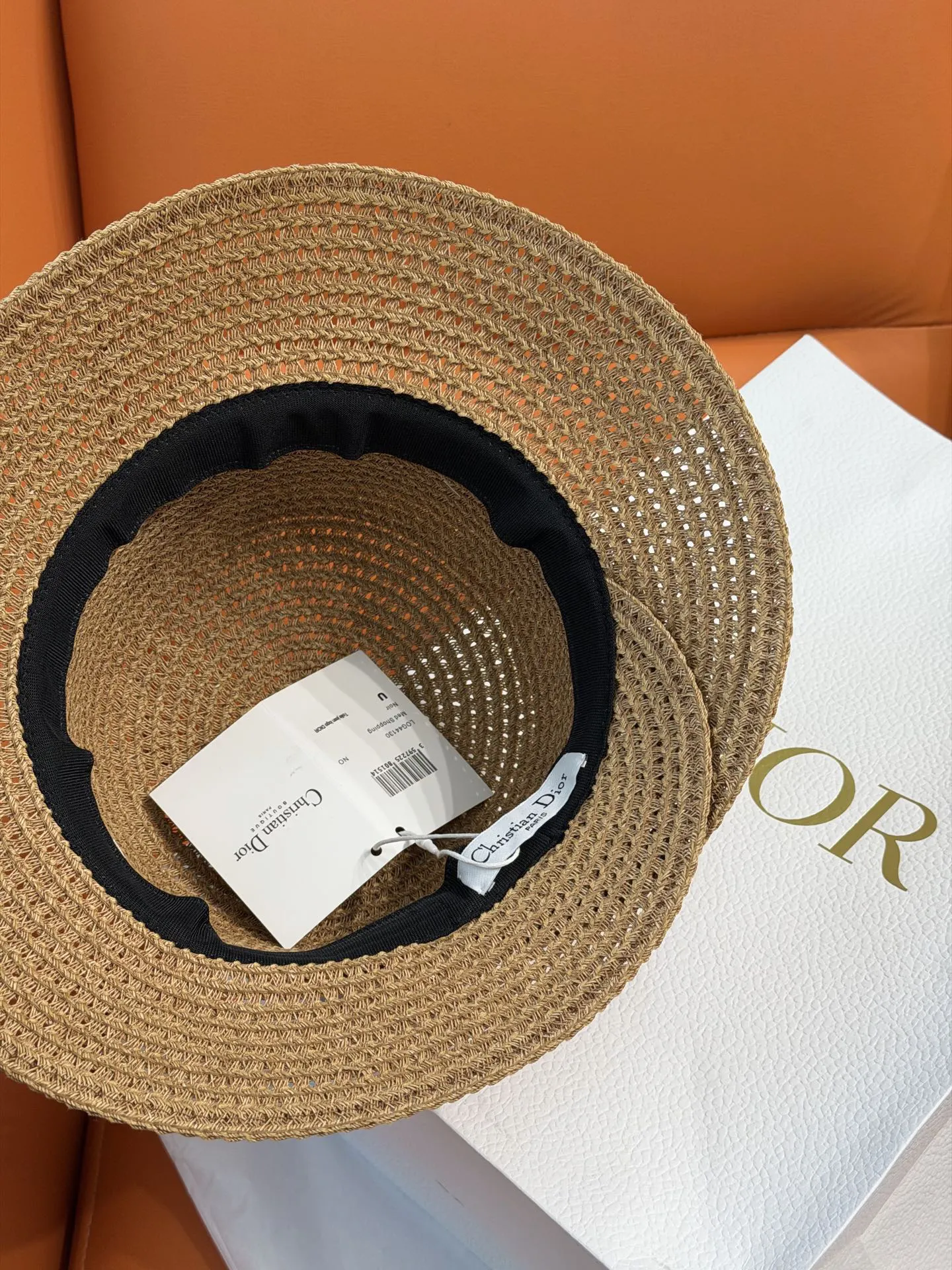 Dior 草编宽檐遮阳帽 粉色Logo织带 帽子