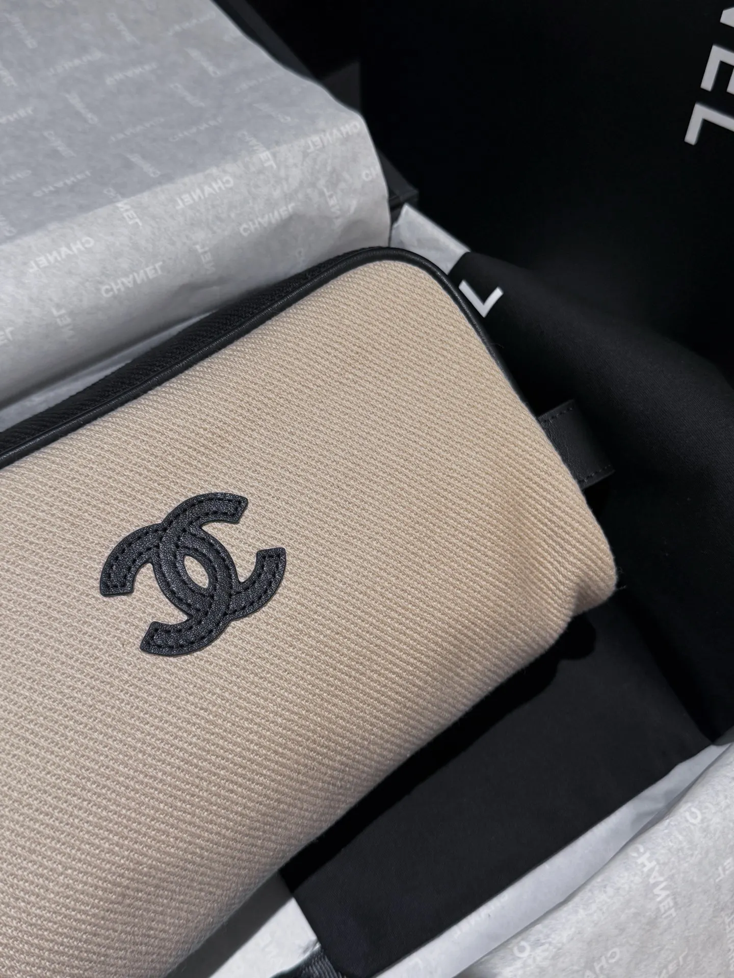 CHANEL 黑色 米色 帆布 鏈條包 精致鏈條款