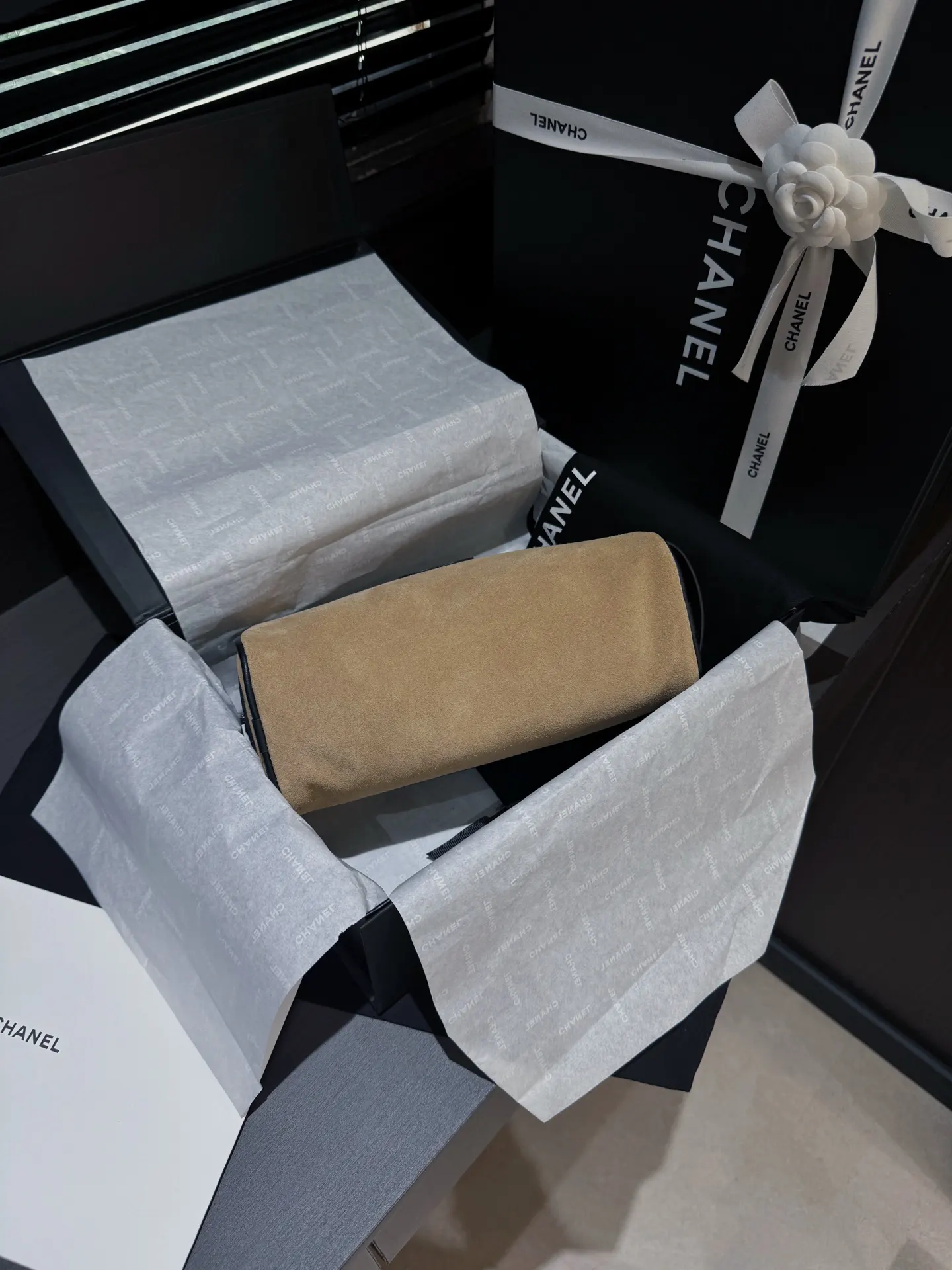 Chanel Black Beige Chain Bag Canvas