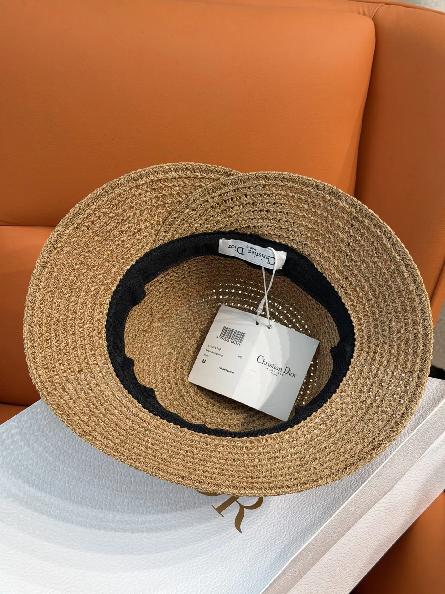 Dior 草编宽檐遮阳帽 粉色Logo织带 帽子
