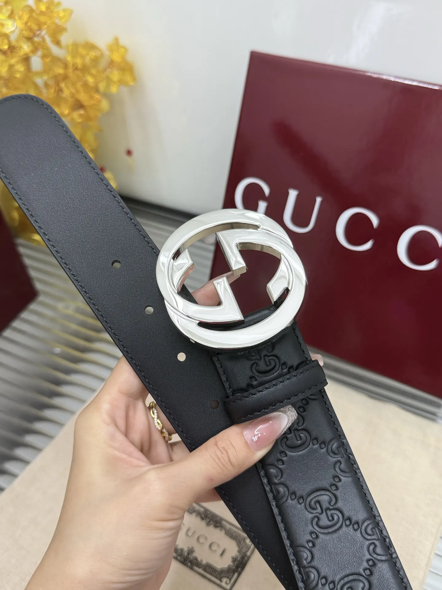 Gucci Double G Leather Belt Black