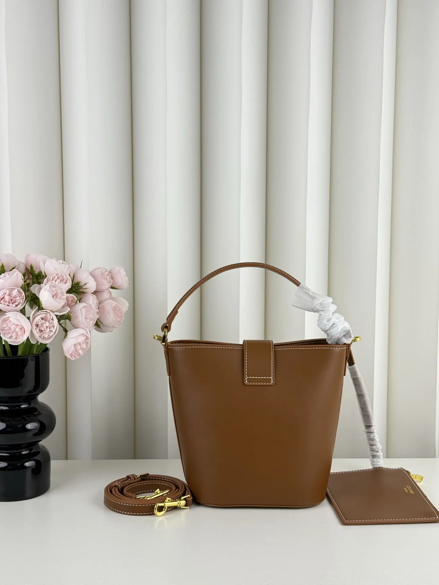 Brown Gold Bucket Bag Casual Leather