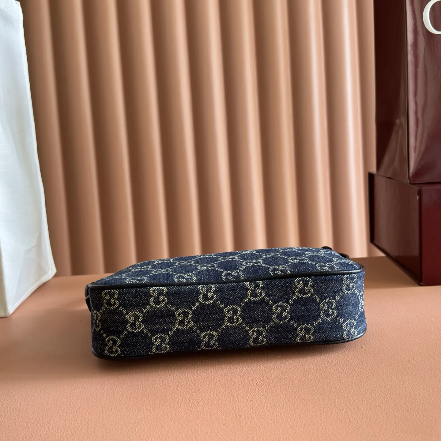 Gucci Blue Brown Hobo Shoulder Bag Vintage Canvas