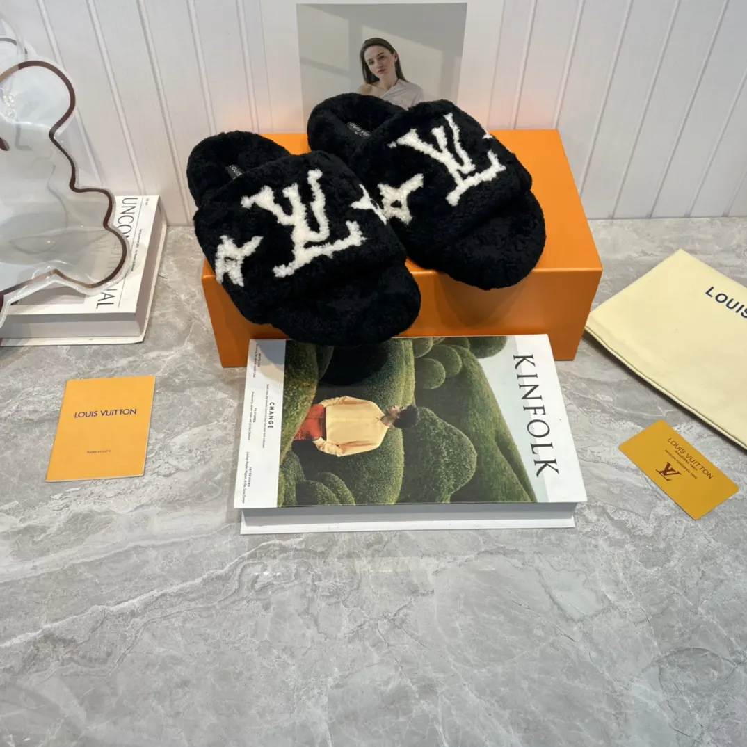 LV 黑色毛绒厚底拖鞋 秋冬居家休闲款｜ORBUYBAG 岚奢包高端时尚精品
