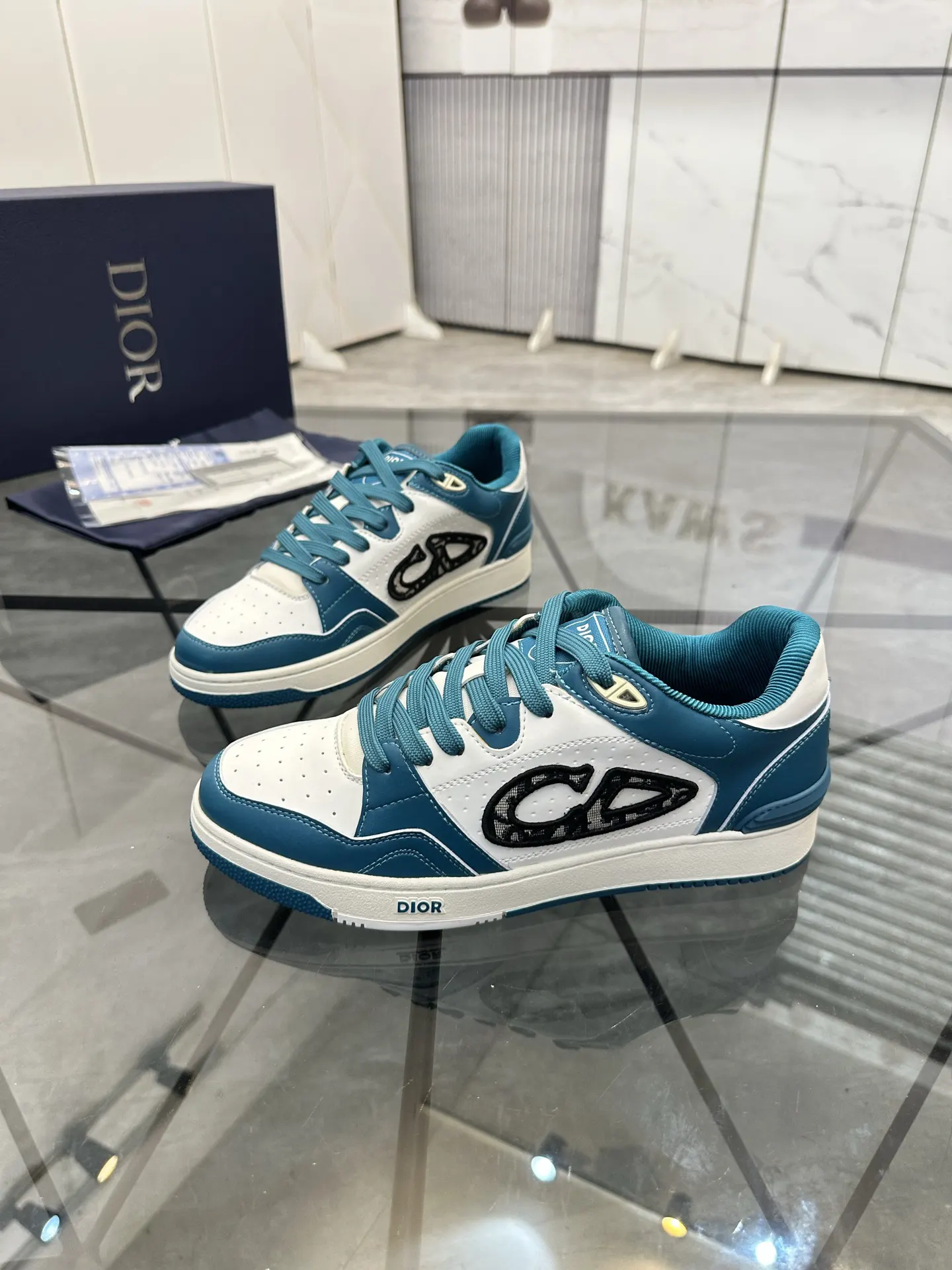 Dior B57 蓝色/绿色 皮革 运动鞋