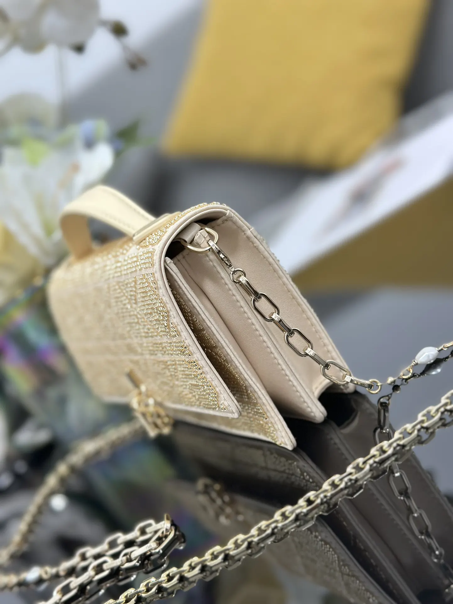Dior Cannage藤格纹 金色手拿包 晚宴手拿