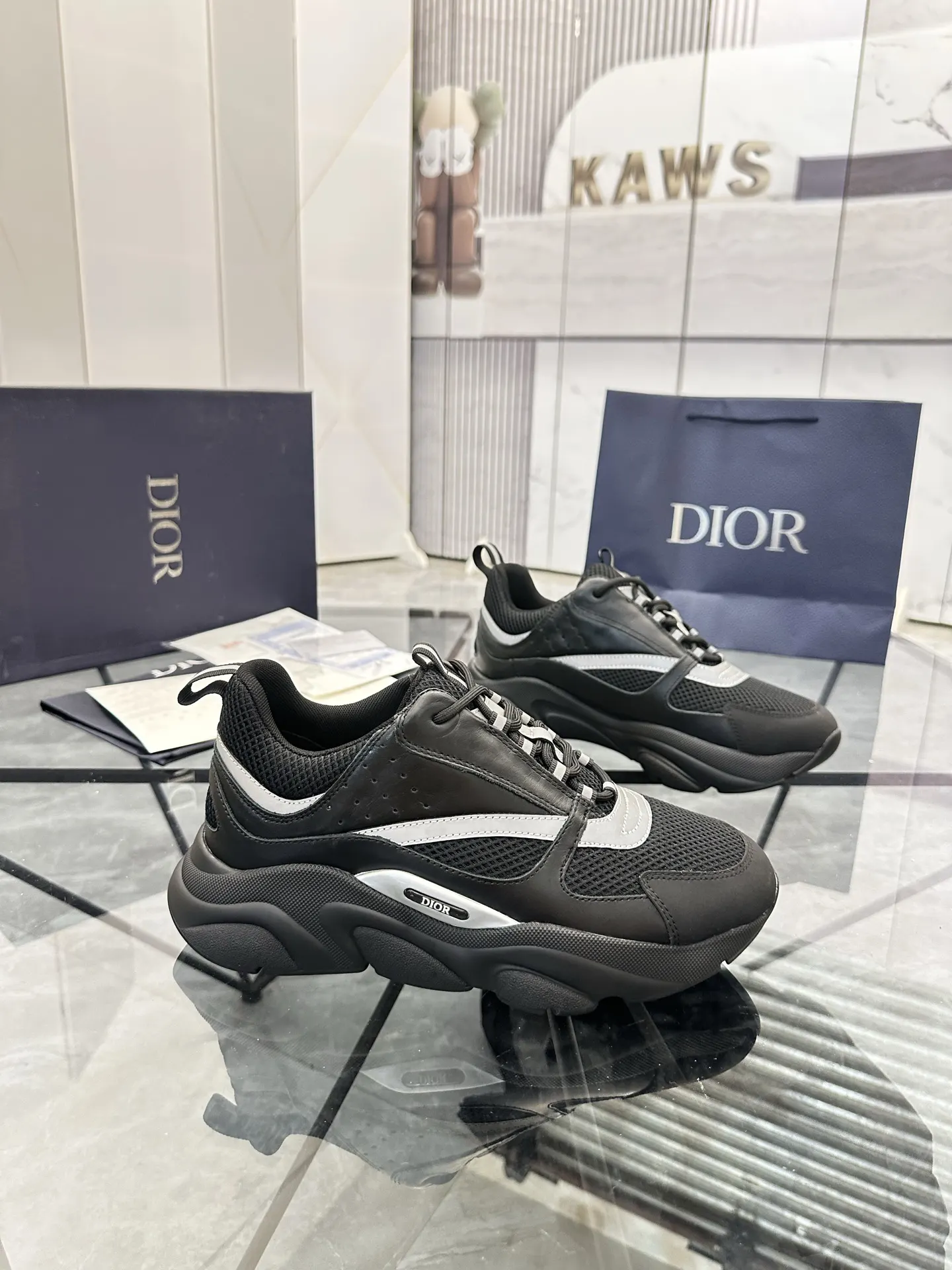 Dior B22 黑灰拼色牛皮休闲鞋 厚底
