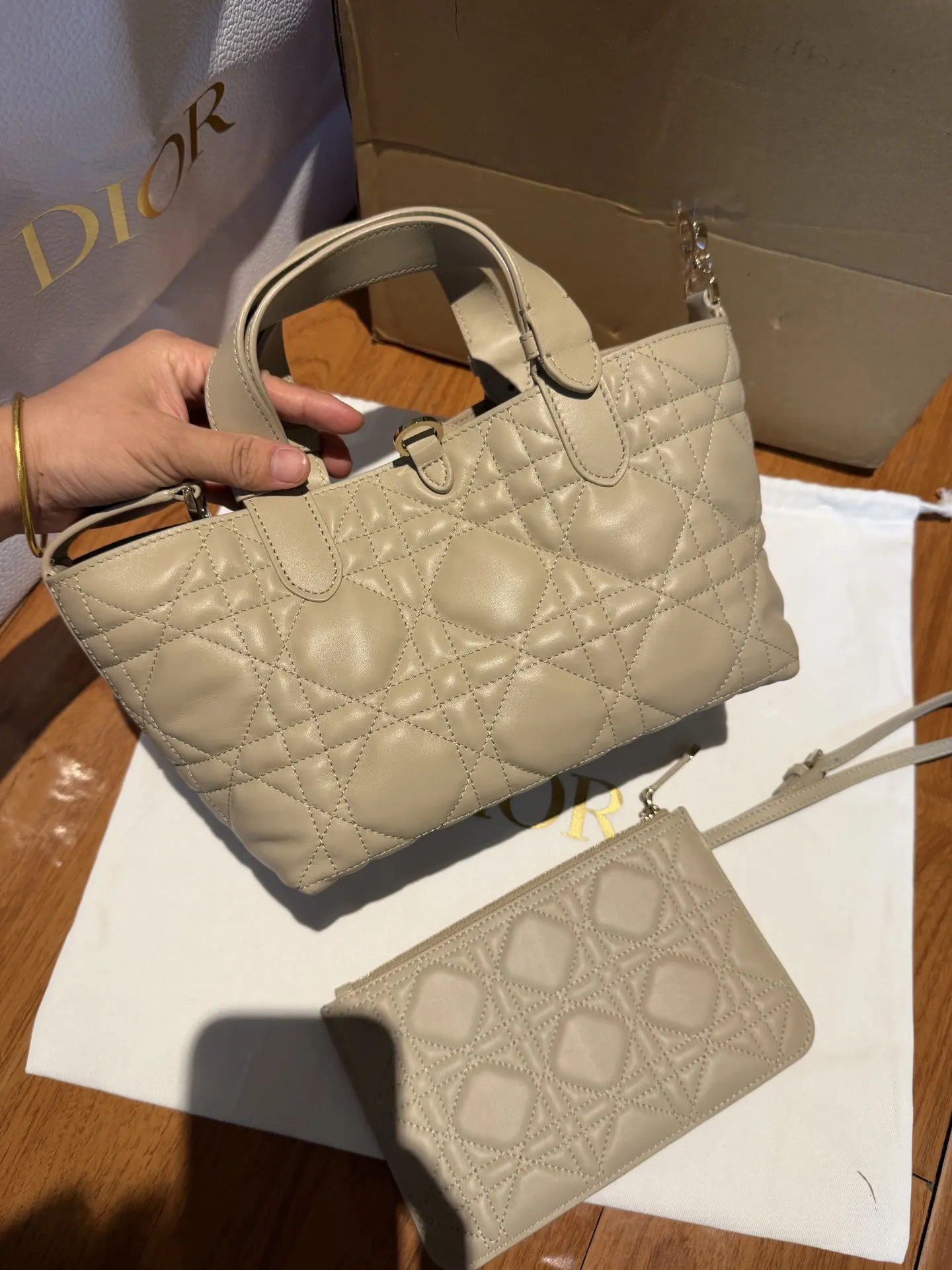 Beige Top Handle Bag Commuter