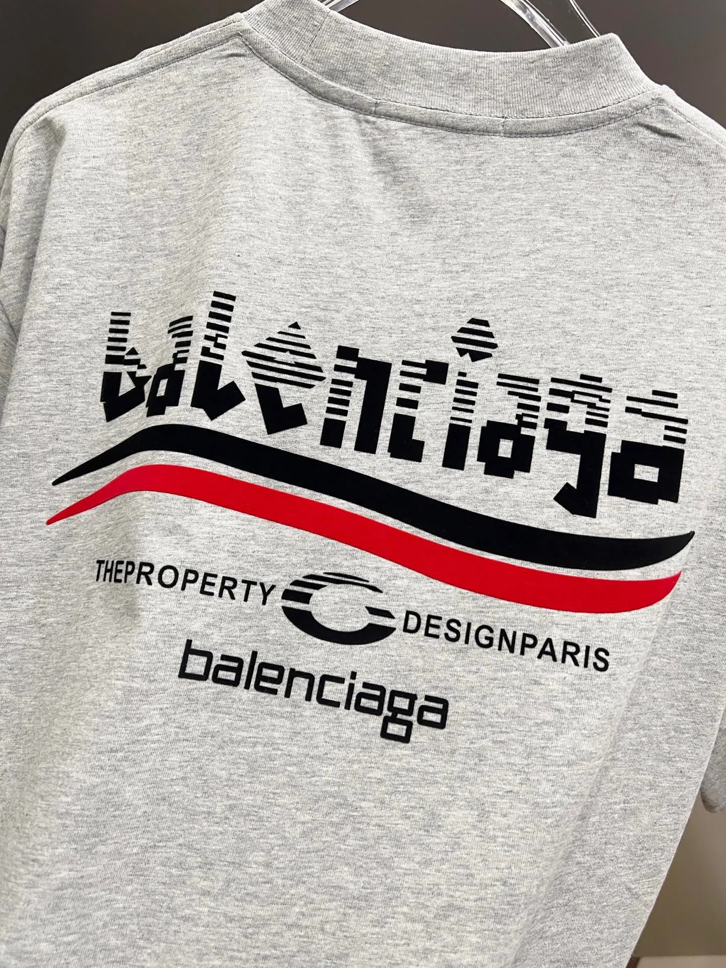 Balenciaga Wave Logo Crew Neck T-Shirt In Heather Grey