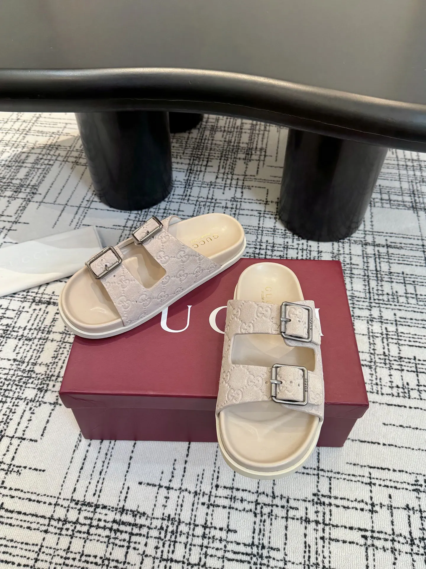 Gucci White Monogram Slides