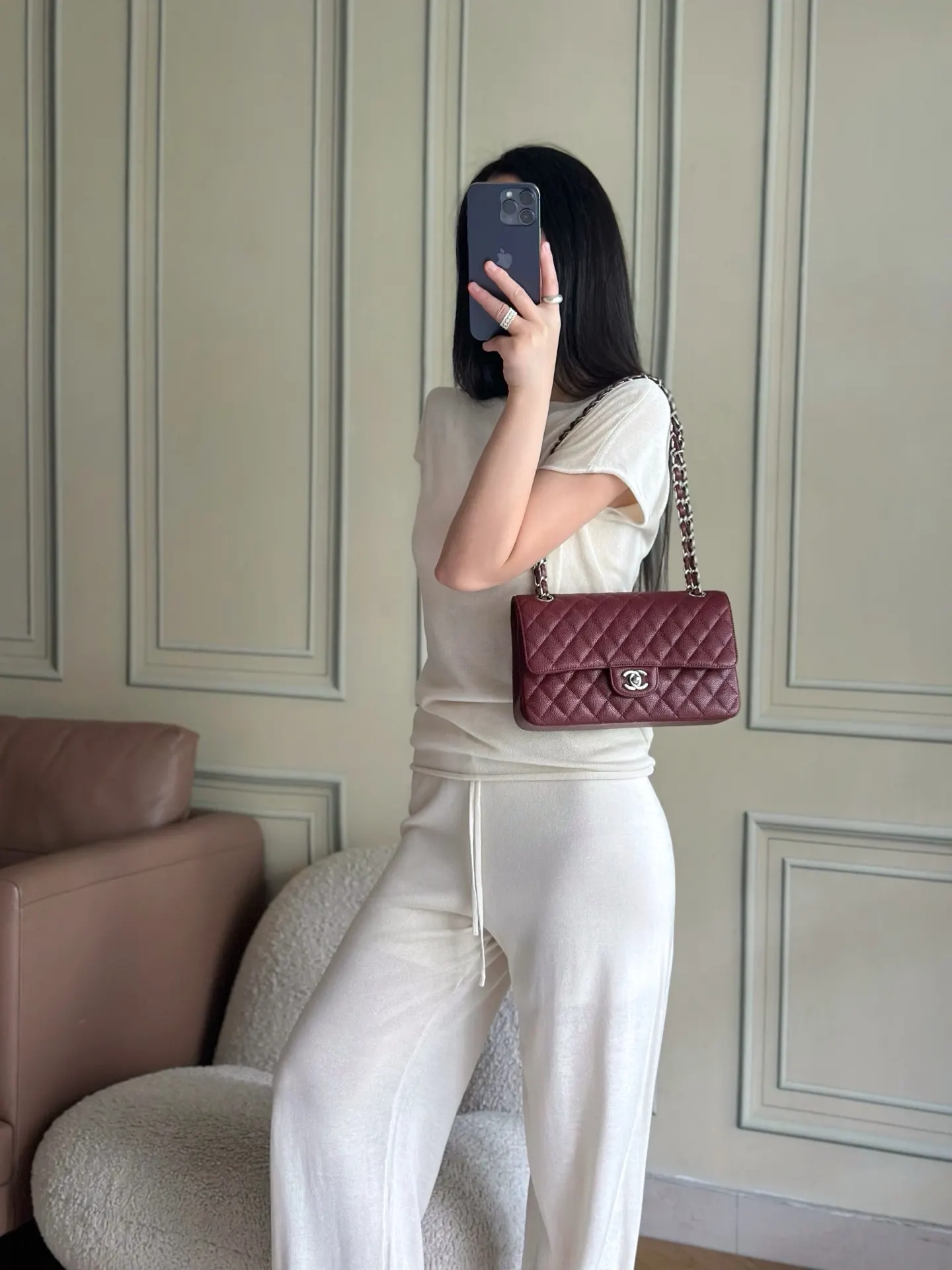 Chanel 小号 红色 皮革 菱格绗缝 链条包