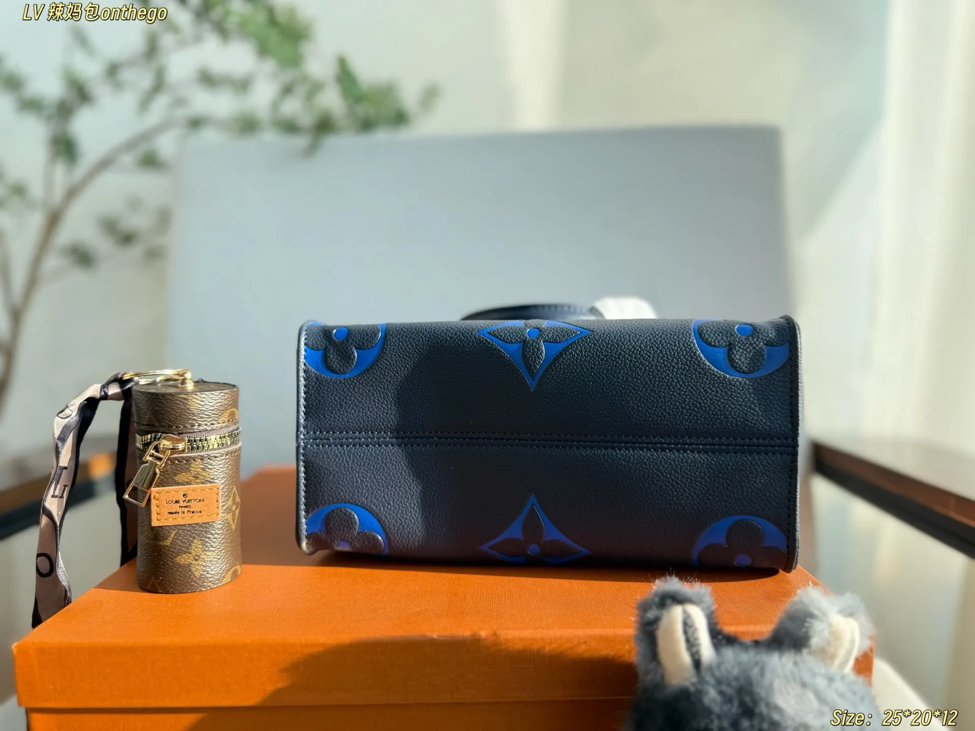 Black Blue Tote Bag Leather