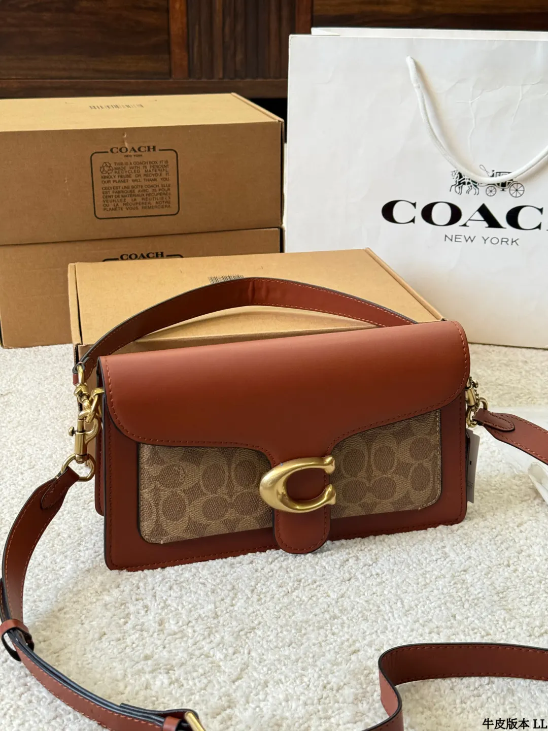 Coach 銀色 牛皮 Tabby 收納包 旅行收納款