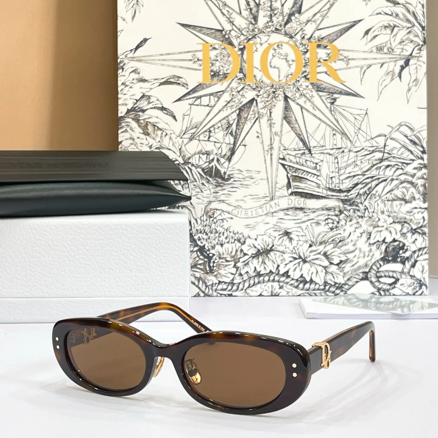 Dior Oblique 黑色椭圆太阳镜 老花镜腿款