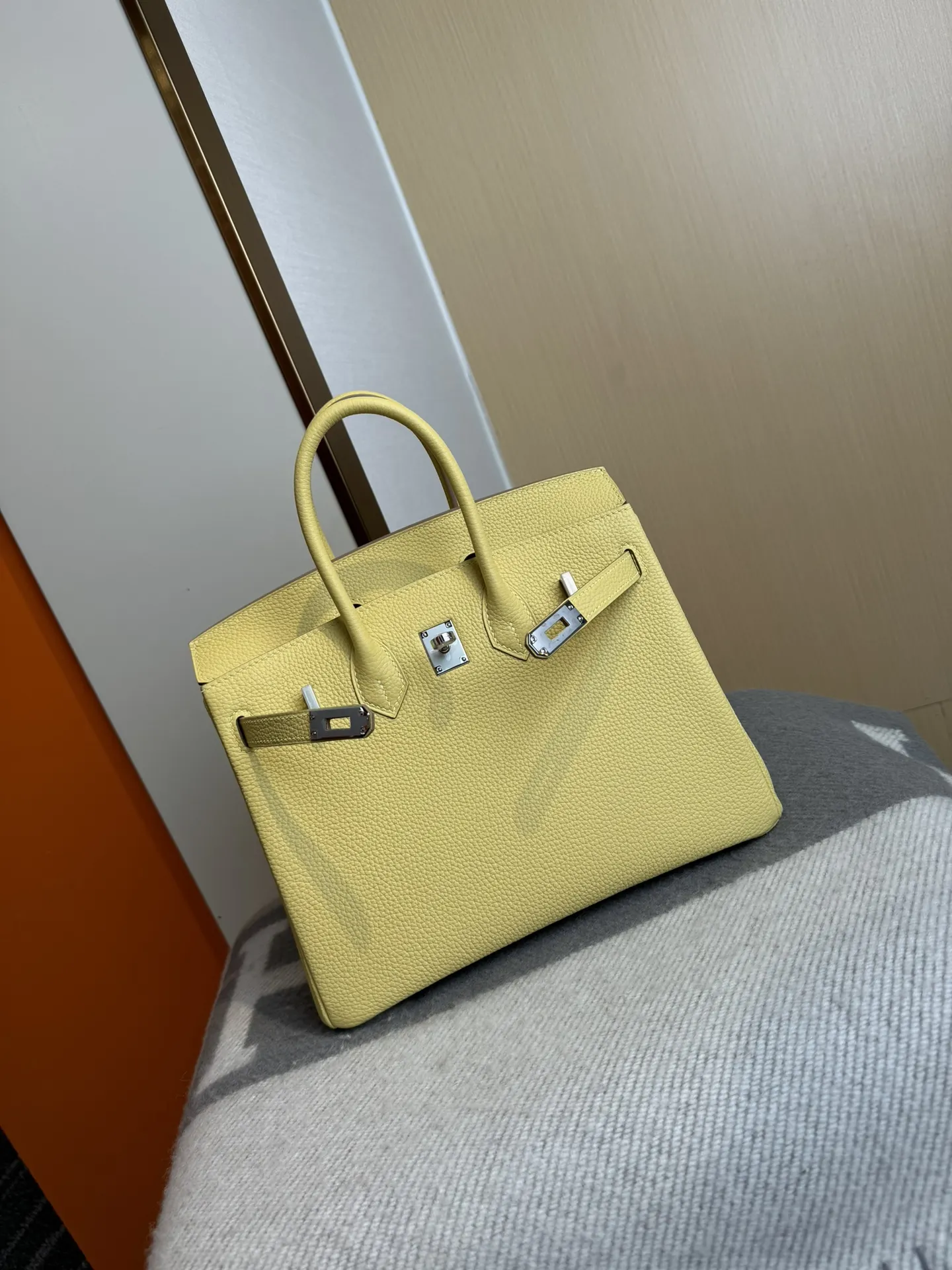 Birkin 铂金 进口Togo皮 小鸡黃 銀扣 手提包 通勤手提款