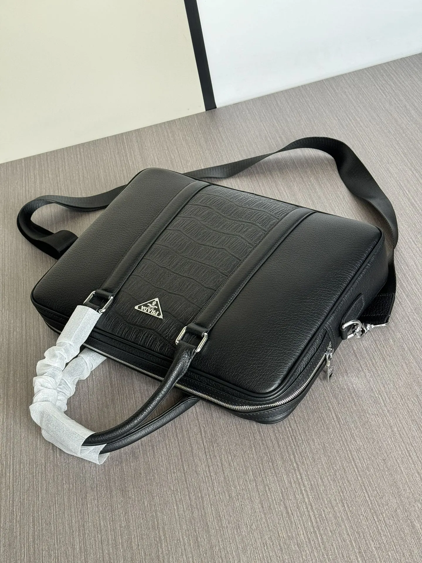 Prada Black Briefcase Business Commuter Leather