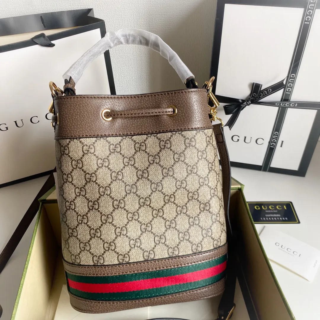 Gucci GG Supreme Ophidia 老花水桶包 手提单肩