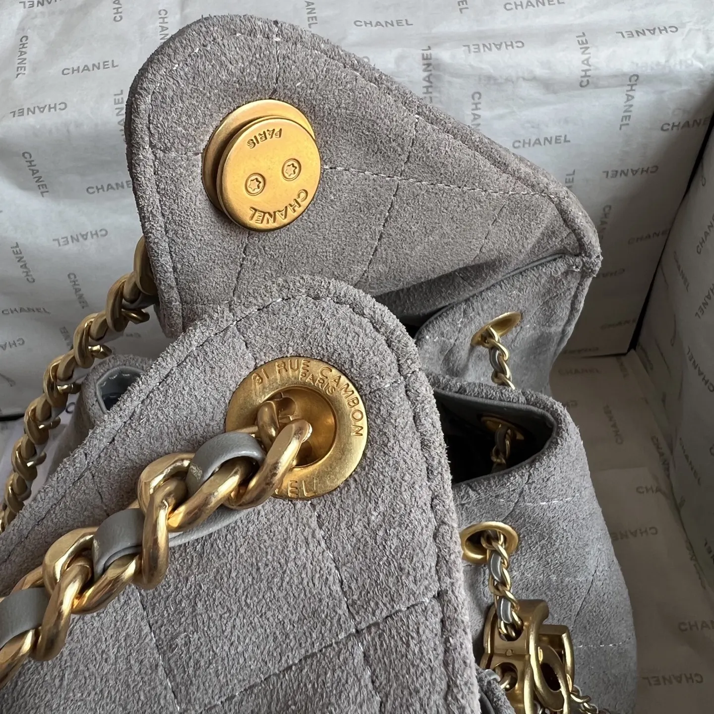CHANEL 牛皮 升级 中号 磨砂牛皮水桶包鏈條腋下單肩包 腋下包 復古腋下背款