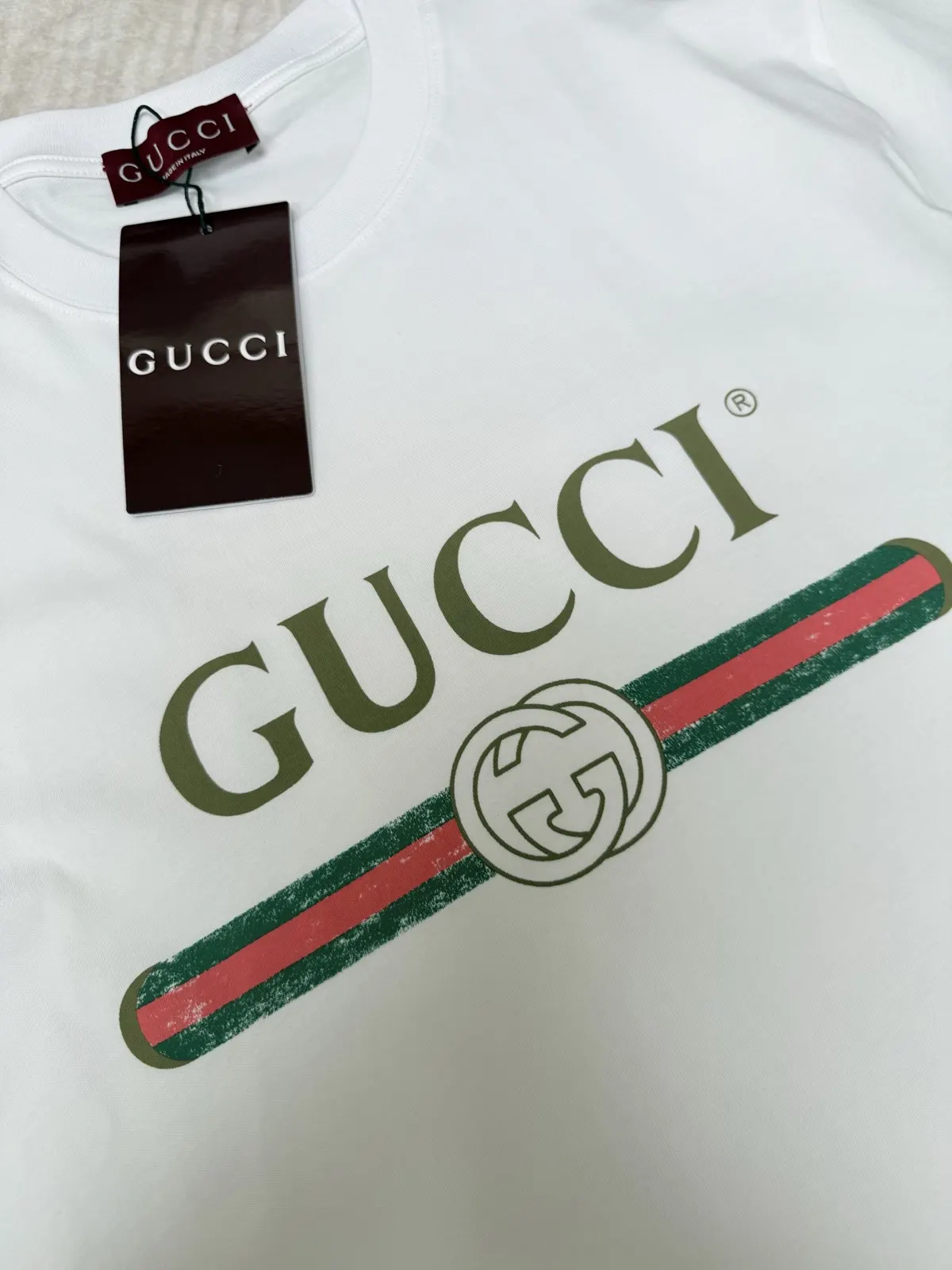 Gucci White Print Short Sleeve T-Shirt
