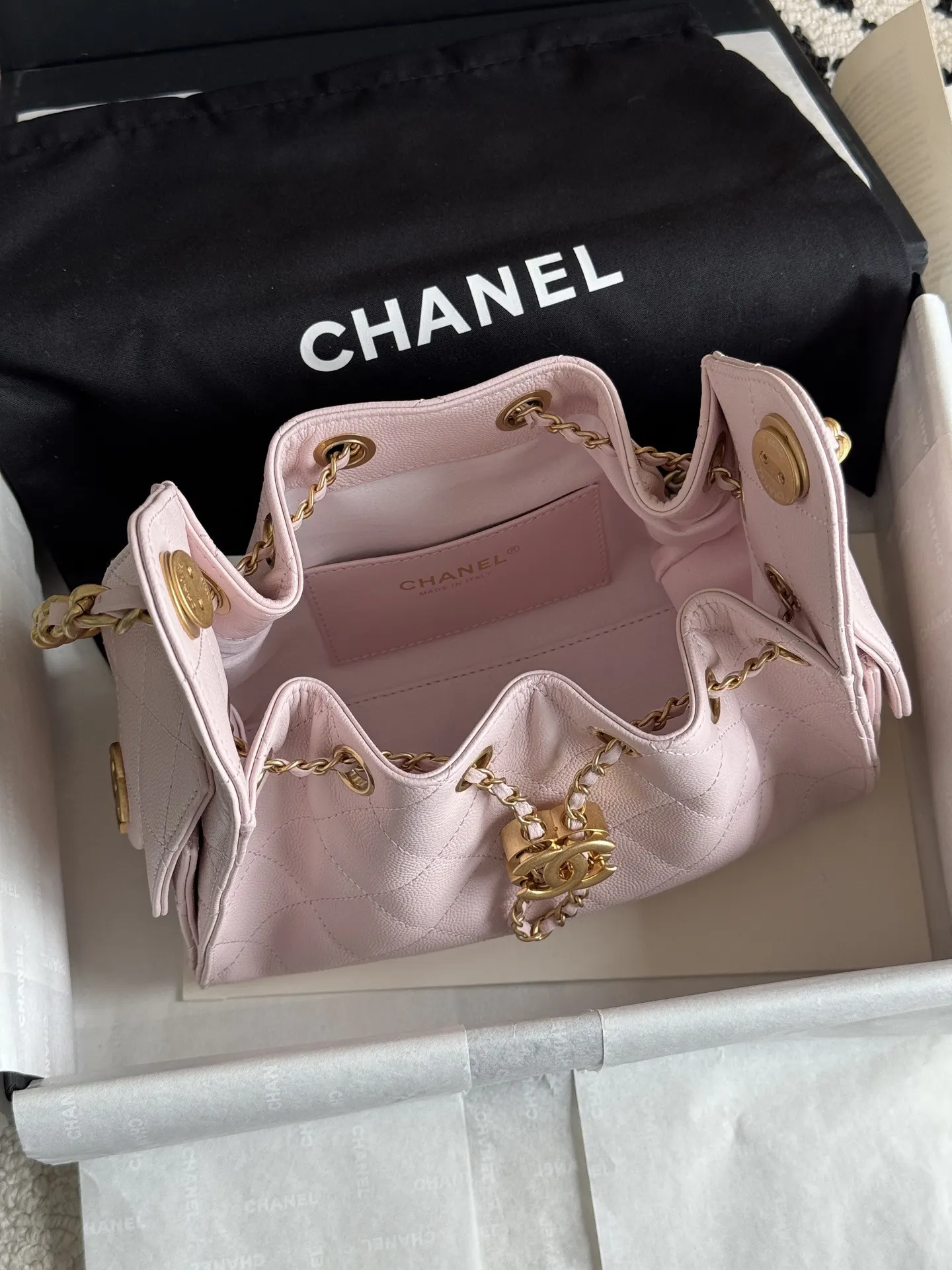 CHANEL 白色 粉色 小牛皮 腋下包 復古腋下背款