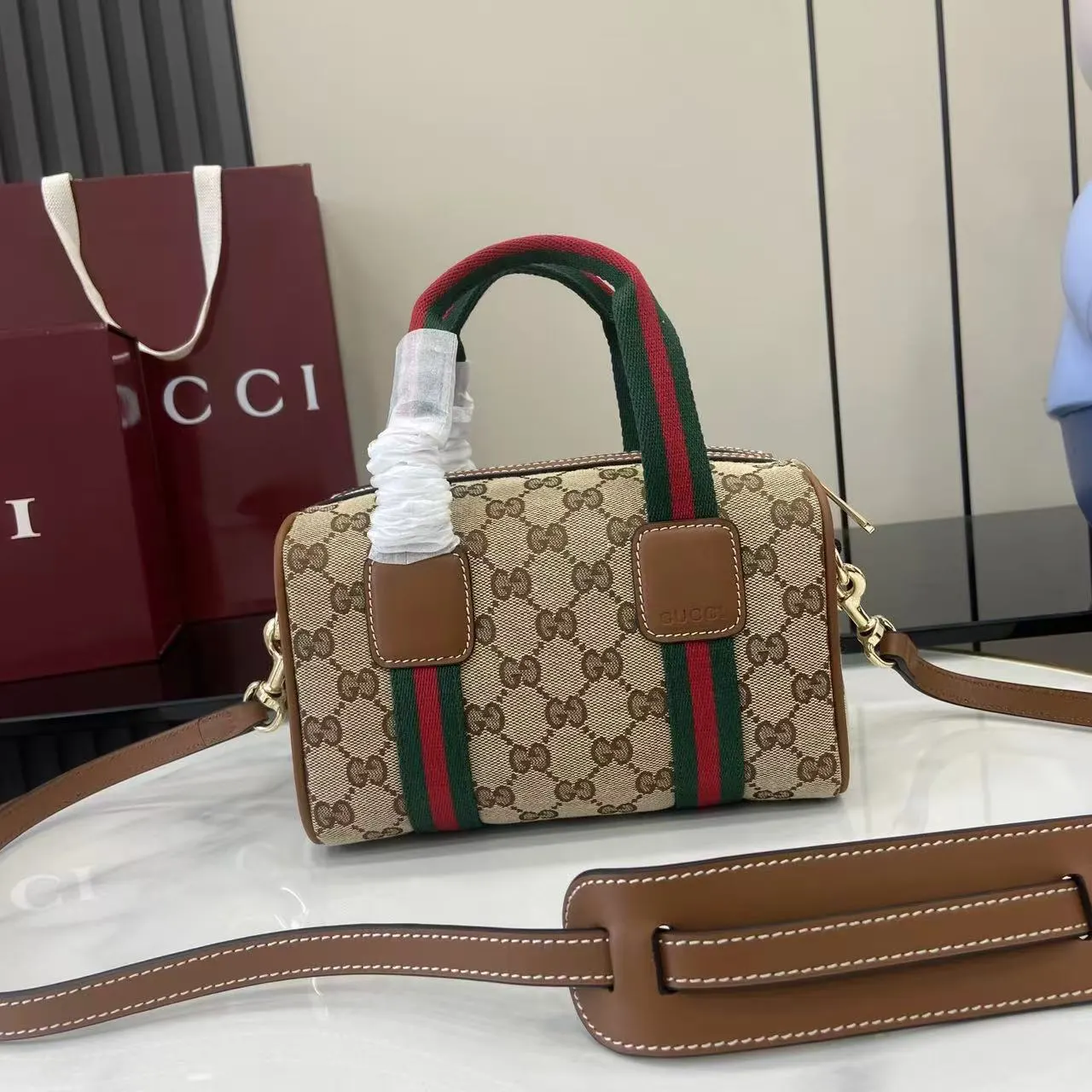 Gucci Brown Gold Fashion Item Travel Canvas