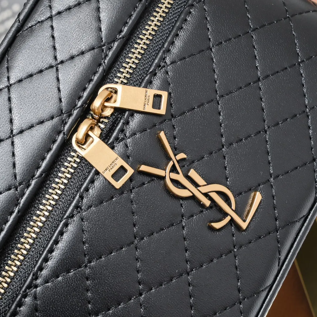 YSL 黑色 羊皮 黑色 金扣羊皮Y家 斜背包 輕便斜挎款
