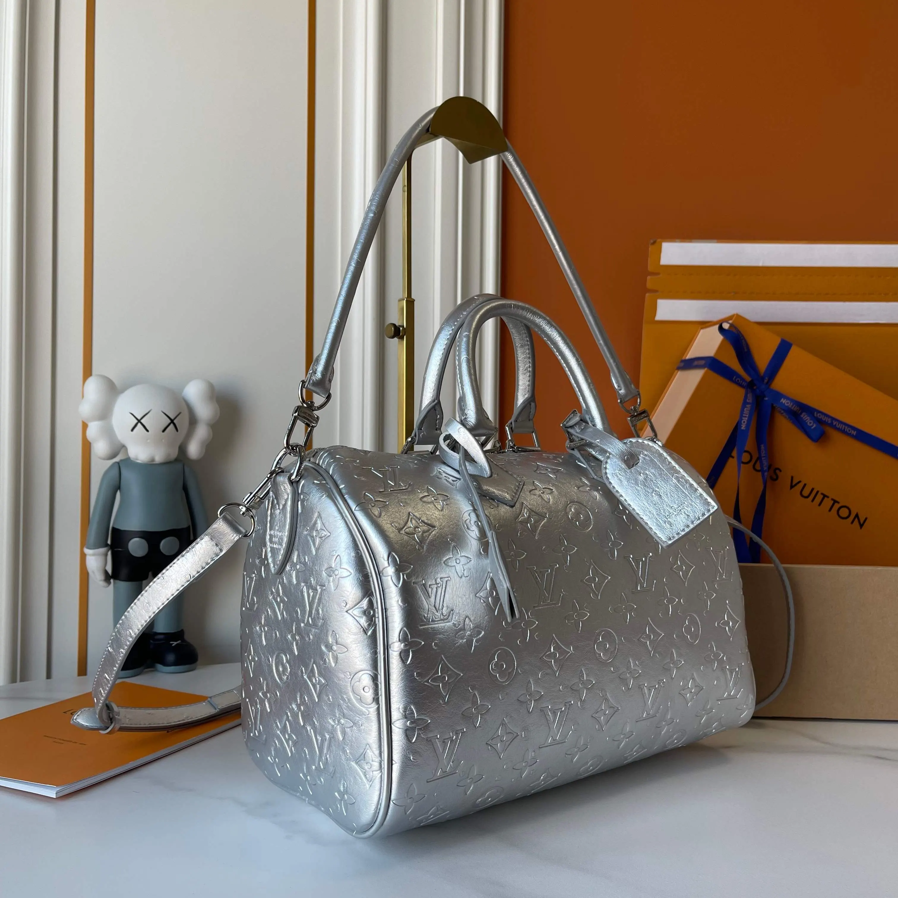 Silver Top Handle Bag Commuter Leather