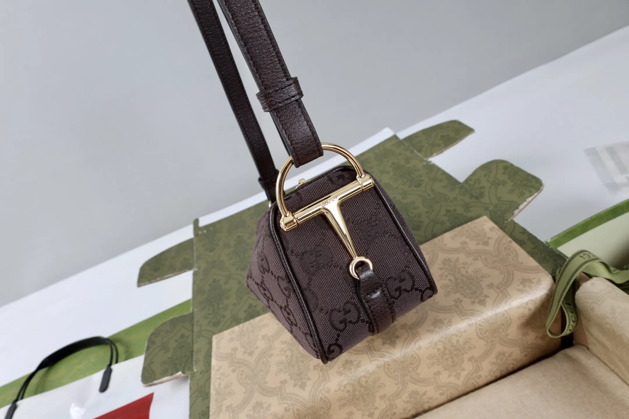 Brown Gold Hobo Shoulder Bag Vintage Leather