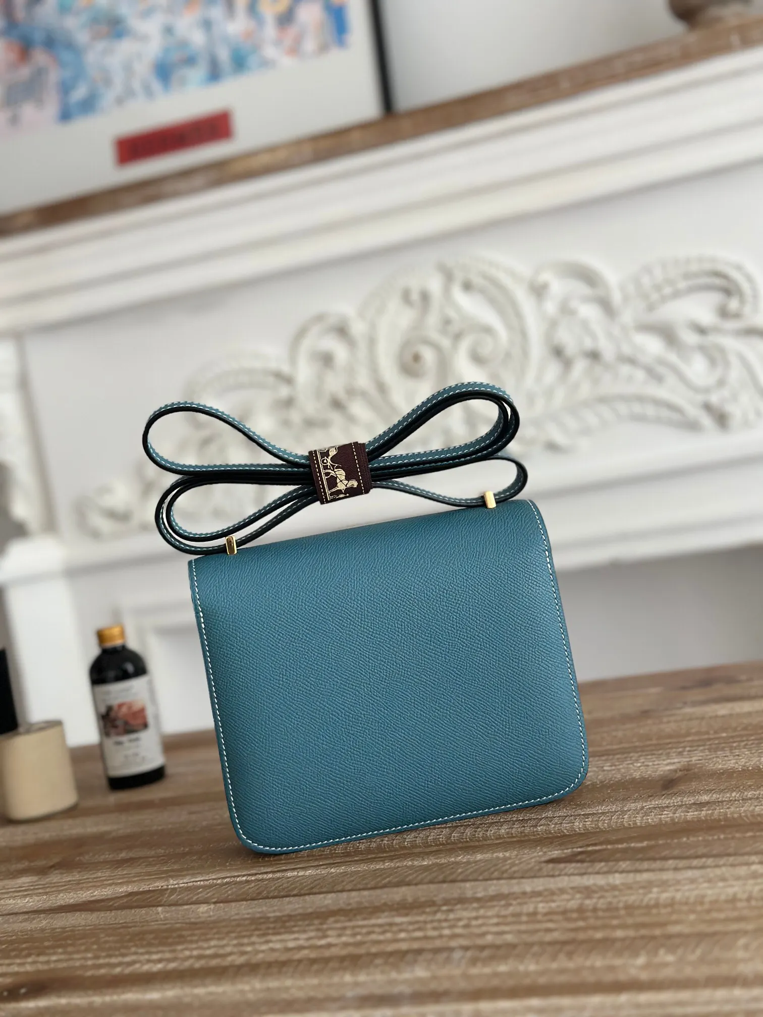 Hermès Constance 牛仔蓝 Epsom掌纹牛皮 斜挎包 19cm